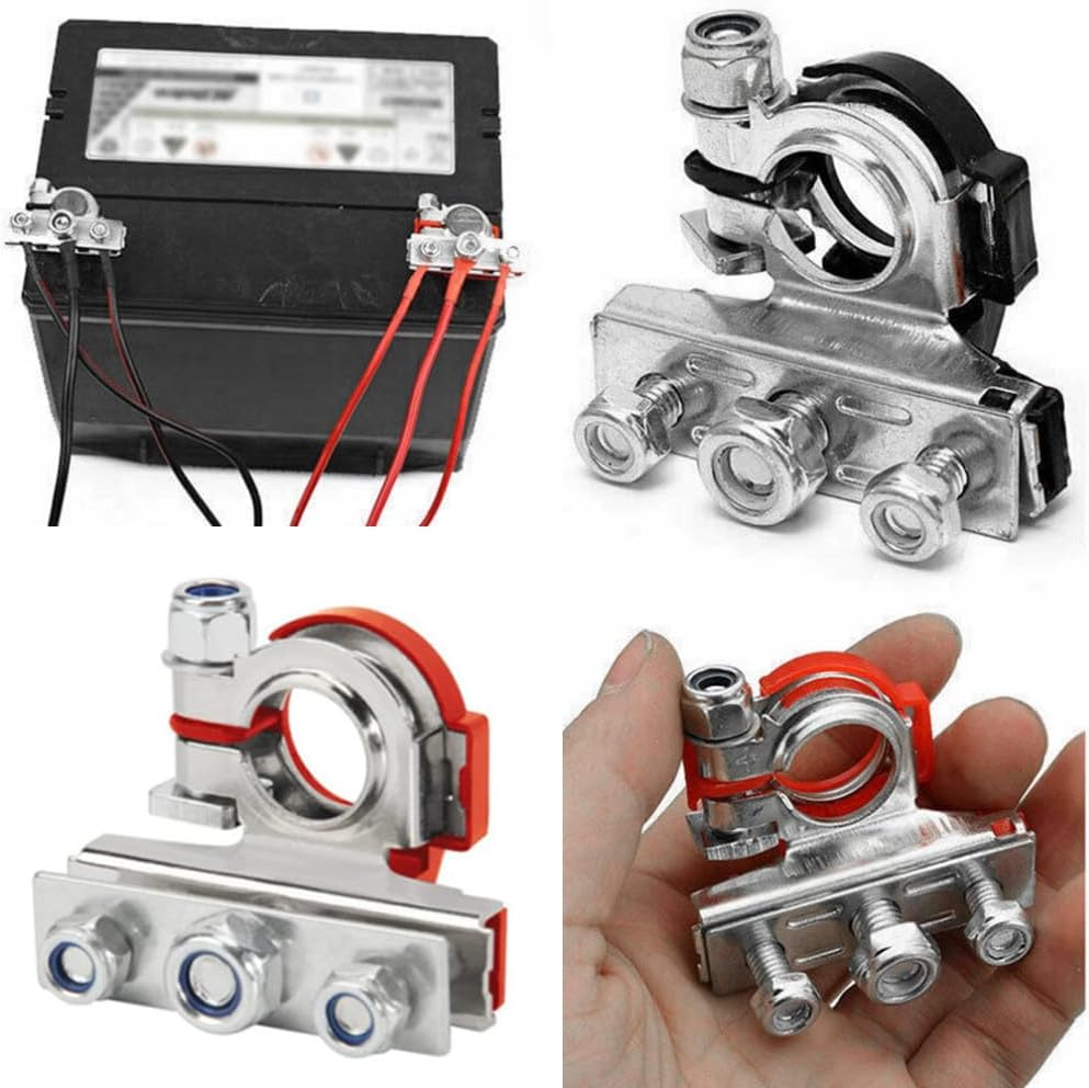 Naisfei 2 Pcs Battery Terminal Clamp Connectors, Automotive 3 Way Battery Wire Cable Connector Kit, Positive and Negative Quick Release Disconnect for Car Boat Van image number 2