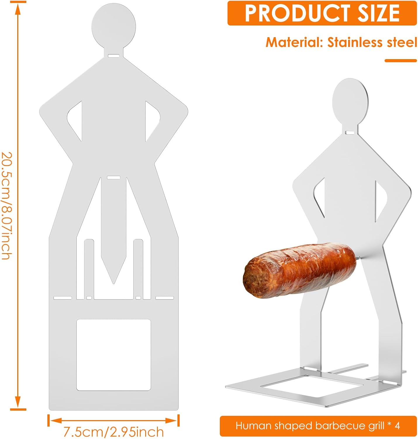 4Pcs Funny Hot Dog and Sausage Stand,Stainless Steel Standing Man Sausage Barbecue Rack,Portable Hot Dog BBQ Holder for Gathering Camping Outdoor image number 6