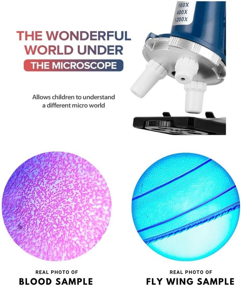 Why2Wise Kids Microscope Kit 100X-1200X Microscope for Kids with Metal Body Microscope, Carrying Box, LED Light, Science Kit STEM Toys for Kids Children Beginner. image number 2