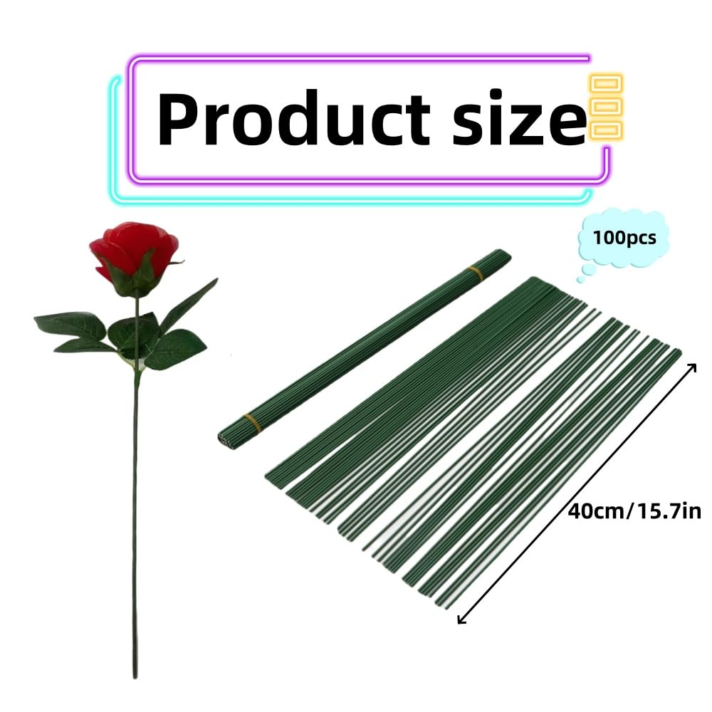 100Pcs Floral Wire, Green Flower Wire Wrapped with Paper, Florist for Artificial Flowers, Wreath, (2MM) for Arrangements DIY Bouquet Handcrafts image number 2