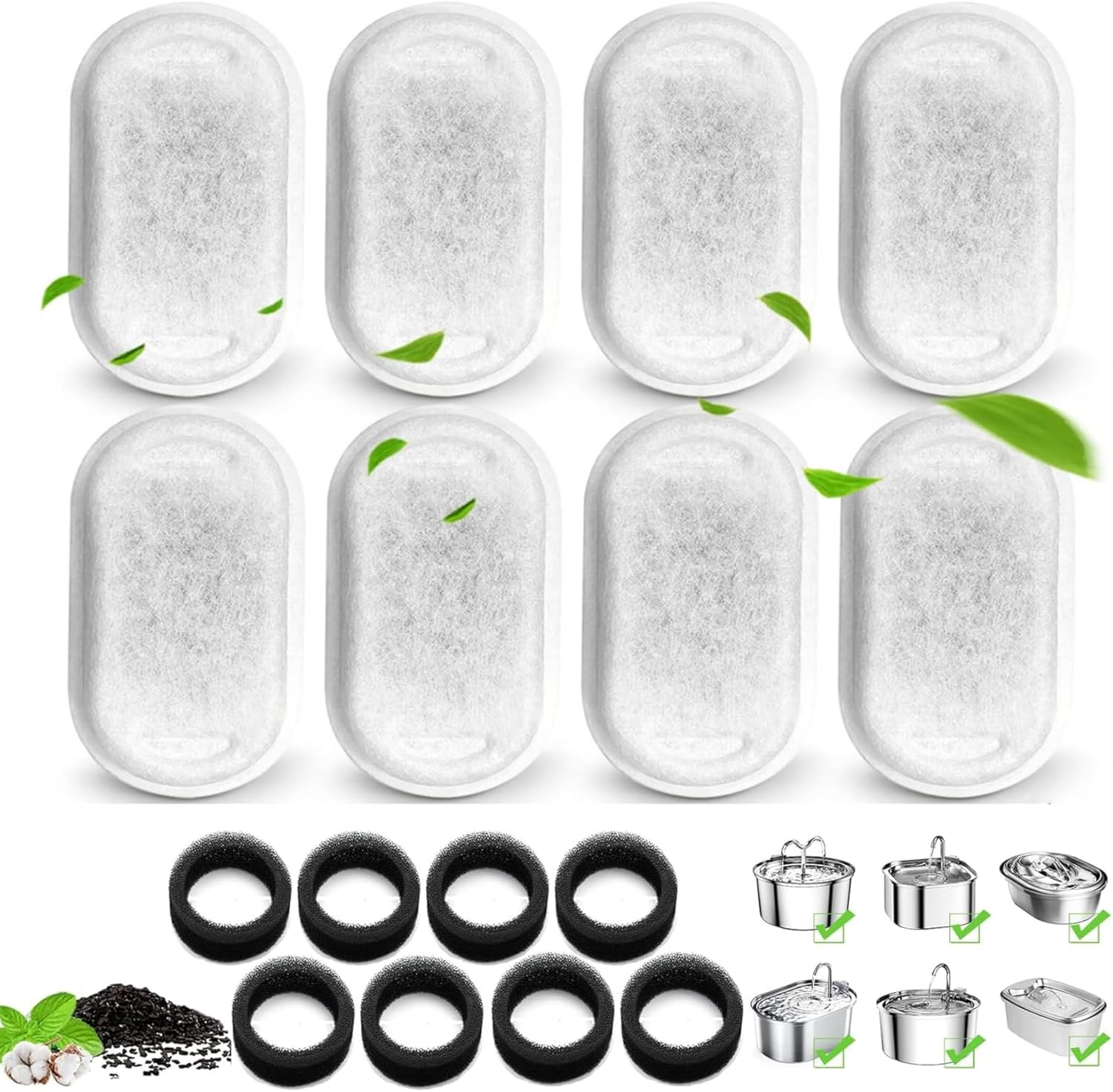 Luojinluoda Cat Water Fountain Filters - 16 Pack Premium Pet Water Fountain Filter Replacement for Stainless Steel 67Oz/2L Pet Drinking Fountain, Includes 8+8 Pack Dog Drinking Filters for Puppys image number 2