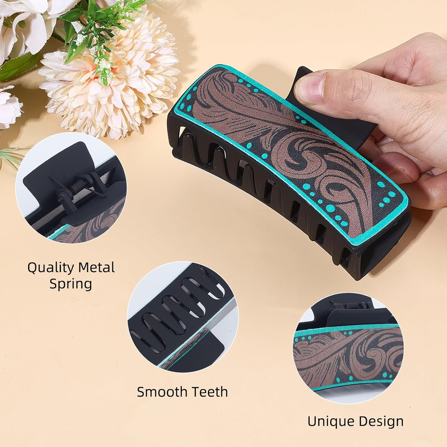 NICENEEDED 3 Pcs Western Hair Clips for Women, Large Cowhide Pattern Resin Claw Clips Cowgirl Aesthetic Hair Claw Clips, Hair Accessories Vintage Hairpin for Thick Thin Hair image number 3