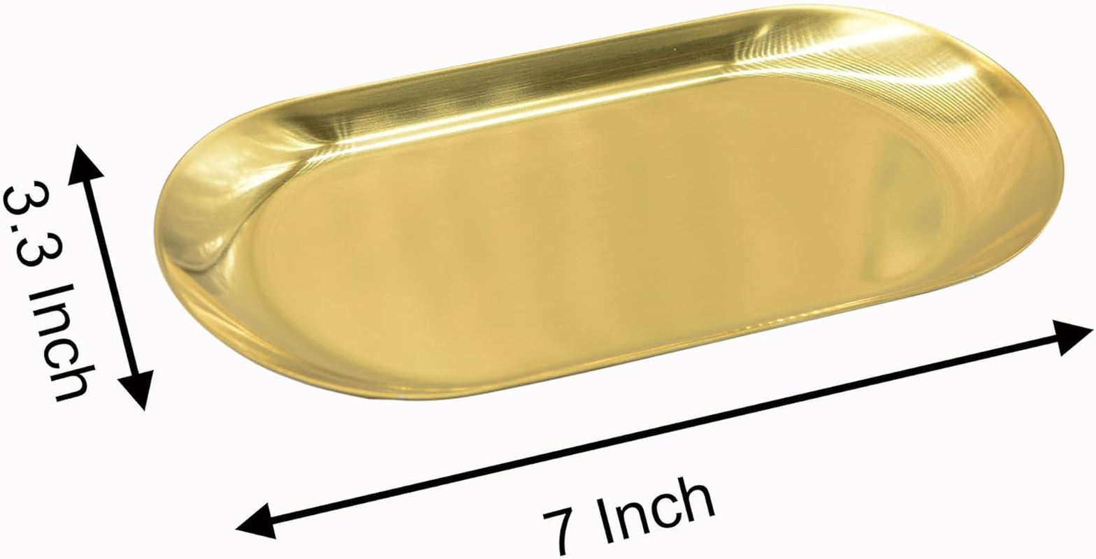 4 Pcs 7 Inch X 3.3 Inch Trinket Tray, Gold Stainless Steel, for Serving Trays Towel Storage Dish Plate Tea Fruit Trays Jewelry Plate Decorative Storage Tray (Gold 4Pcs, 7.1X3.34) image number 4