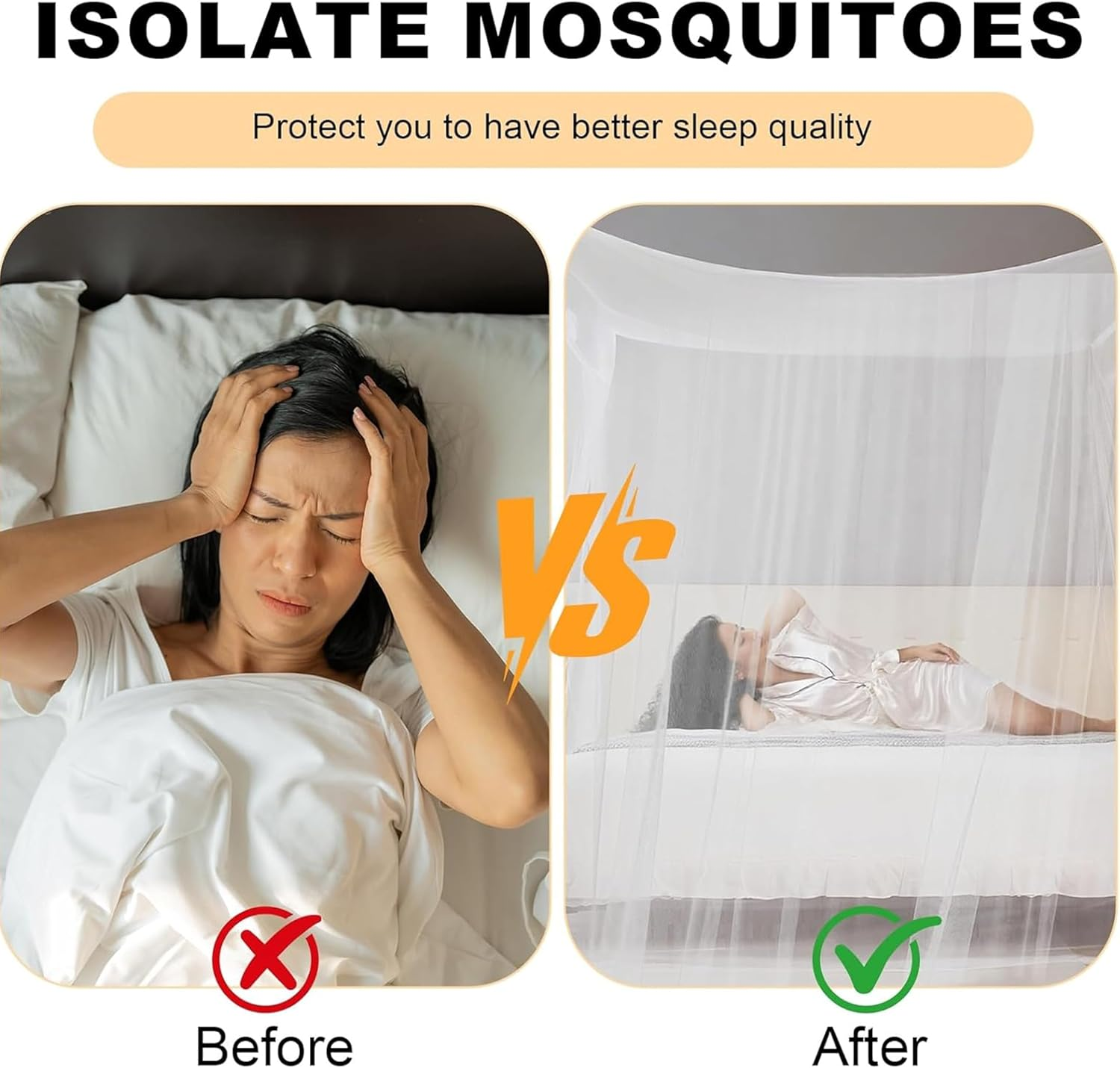 Premium Mosquito Net for Bed, White Mesh Canopy Netting, Single Side Opening, Queen and King Size, for Bedroom, Camping, Travel, Insect Protection (W1.8M&times;L2M&times;H1.6M) image number 2