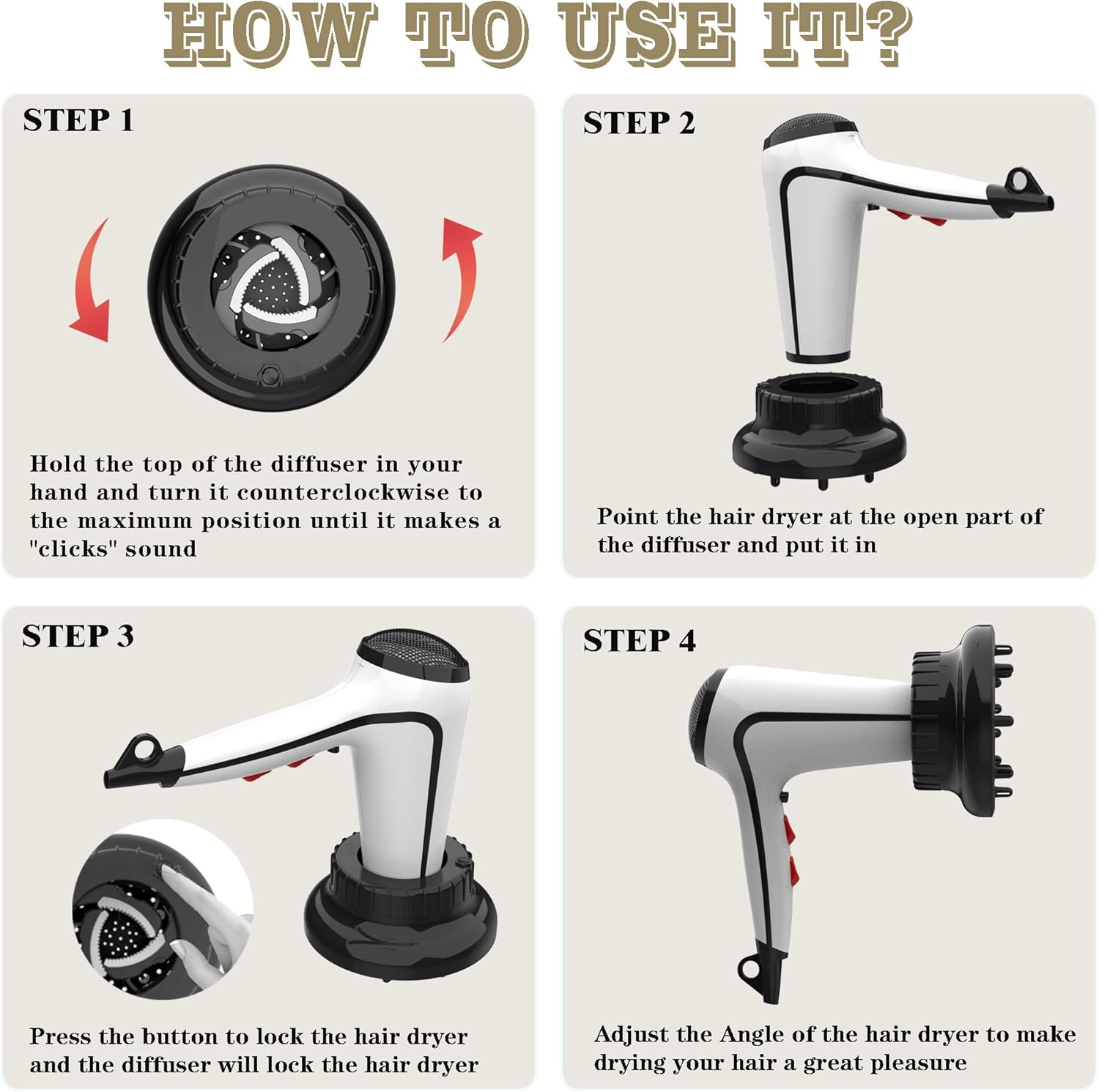 WPESI Diffuser Attachment for Hair Dryer,Hair Dryer Diffuser, Hair Diffuser Adaptable for Blow Dryers with D-1.4-Inch to 2.4-Inch for Curly or Wavy Hair,(Black) image number 1