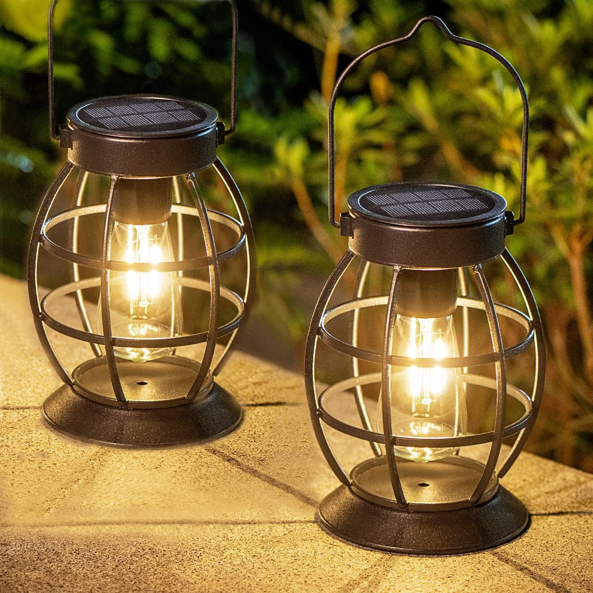 Leidrail Solar Outdoor Lights Hanging Solar Lantern Metal Solar Lights Outdoor Waterproof Lanterns Decorative Outdoor Lights Solar Powered for Garden Yard Patio Pathway 2 Pack image number 4