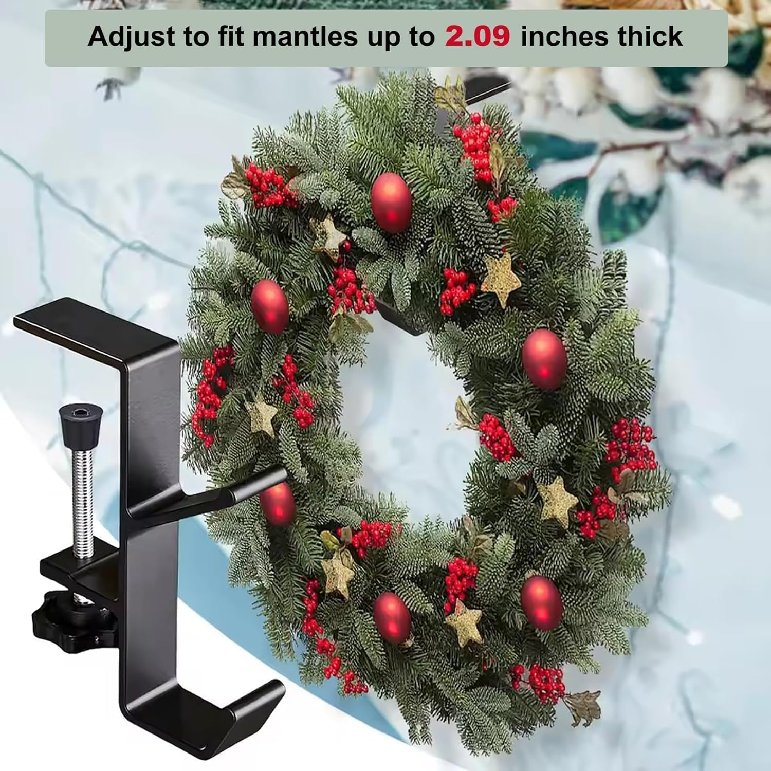 Fireplace Stocking and Garland Hanger, 2 in 1 Garland Stocking Hangers, Christmas Hooks Stocking Holders for Mantle Garland Hanger Mantle Hooks for Home Party Decoration (Black, 6Pcs) image number 6