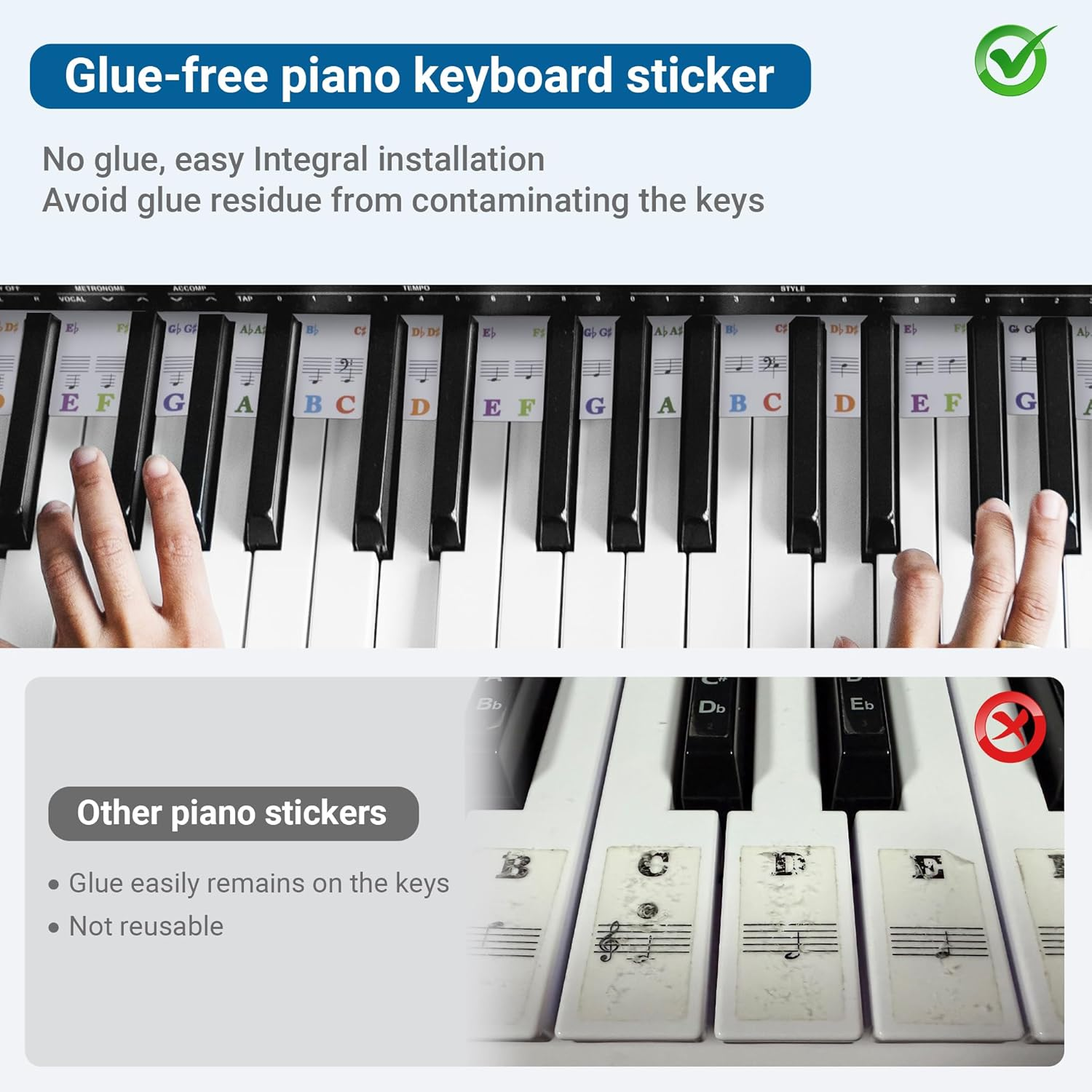 Piano Keyboard Notes Guide, 88 Full-Size Piano Key Labels No Need Stickers, Reusable Removable for Music Learners Beginners with Box image number 4