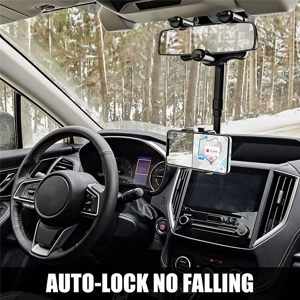 360&deg; Car Rear View Mirror Mount Holder Multifunctional Universal Phone Stand image number 1