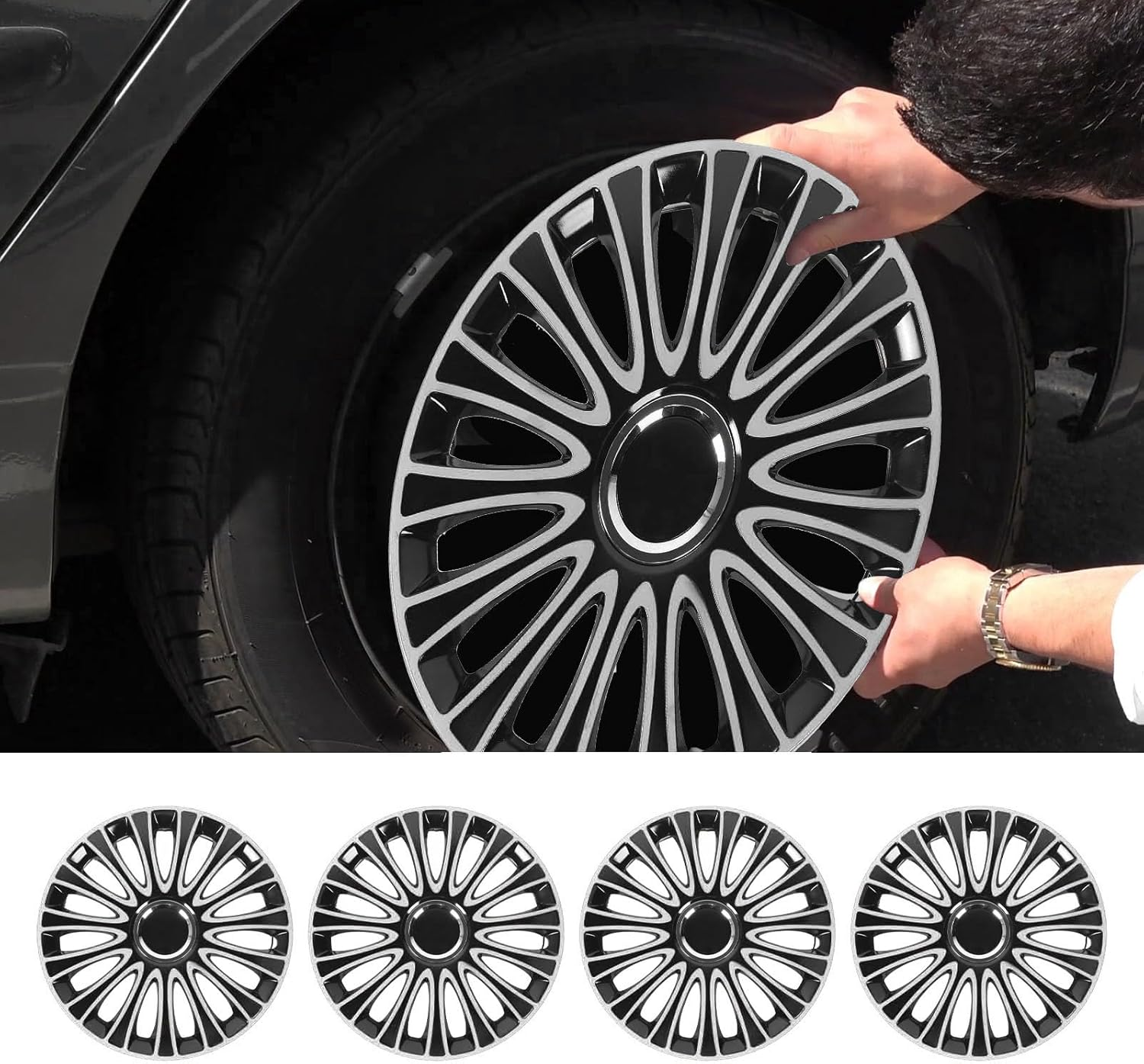 14 Inch Hubcaps Set of 4, 4PCS Hubcaps Snap on R14 Universal Wheel Rim Cover for Cars Trucks SUV image number 4