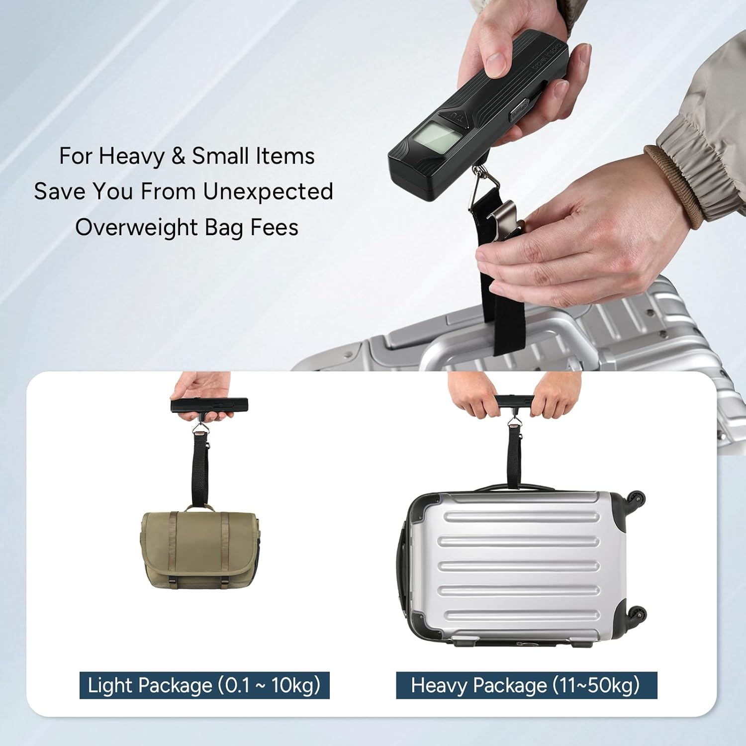 Travel Inspira Luggage Scale Battery-Free, Travel Essentials, Portable Handheld Digital Suitcase Weight Scale for for Travel Accessories, 110Lbs/50Kg (Black) image number 5