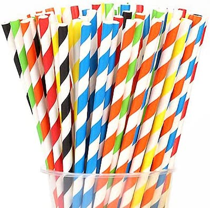 100PCS Biodegradable Paper Straws Bulk, Assorted Colors Drinking Straws for Juice, Shakes, Cocktail, Coffee,Soda, Milkshakes, Smoothies,Celebration Parties and Arts Crafts Projects DPS-100A image number 1