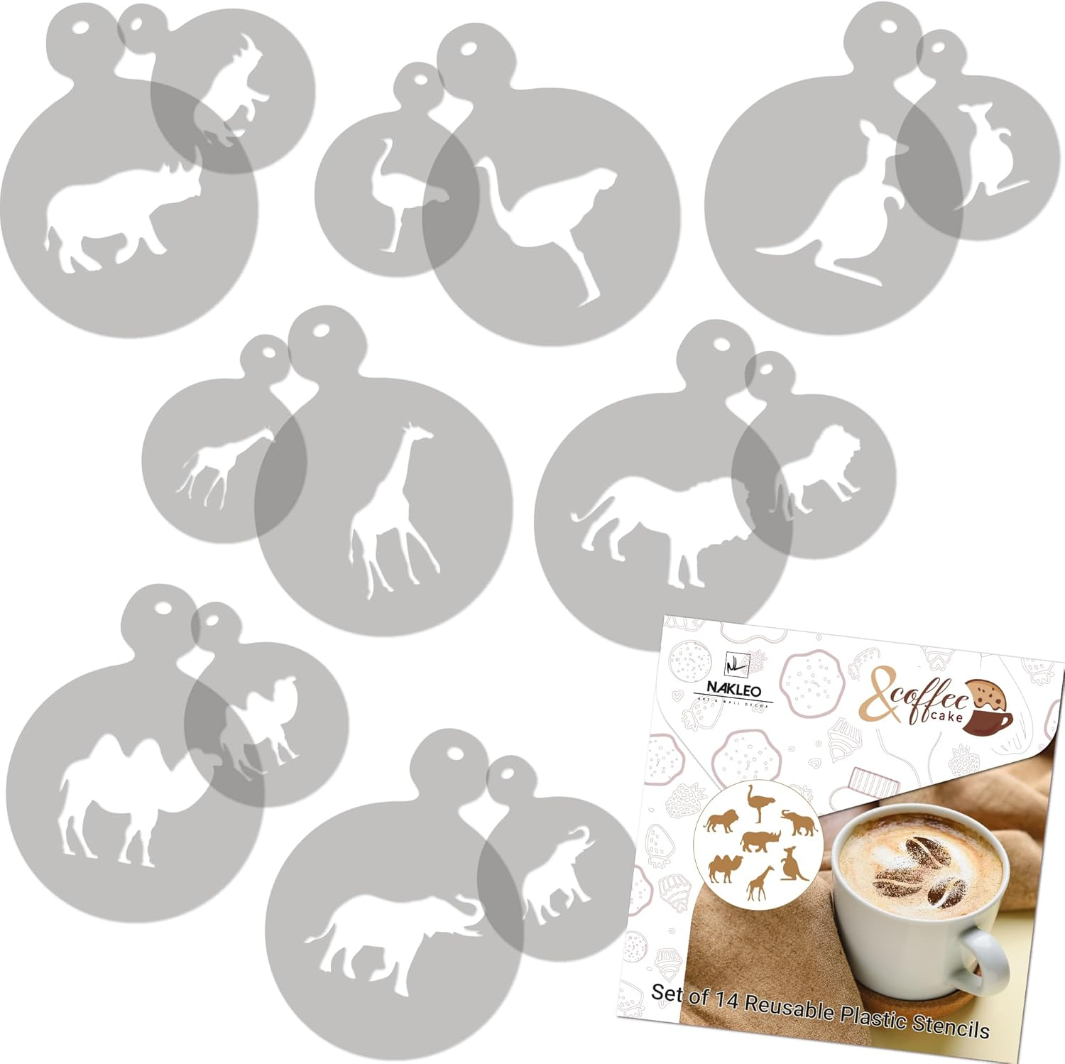 NAKLEO Coffee Cookies Decoration Reusable Plastic Baking Stencil - 7X7Cm and 11X11Cm / 2.8'X2.8' and 4.3'X4.3' - Christmas Winter Holidays - Art Craft DIY Biscuit Pastry Cake Glaze Kitchen image number 1