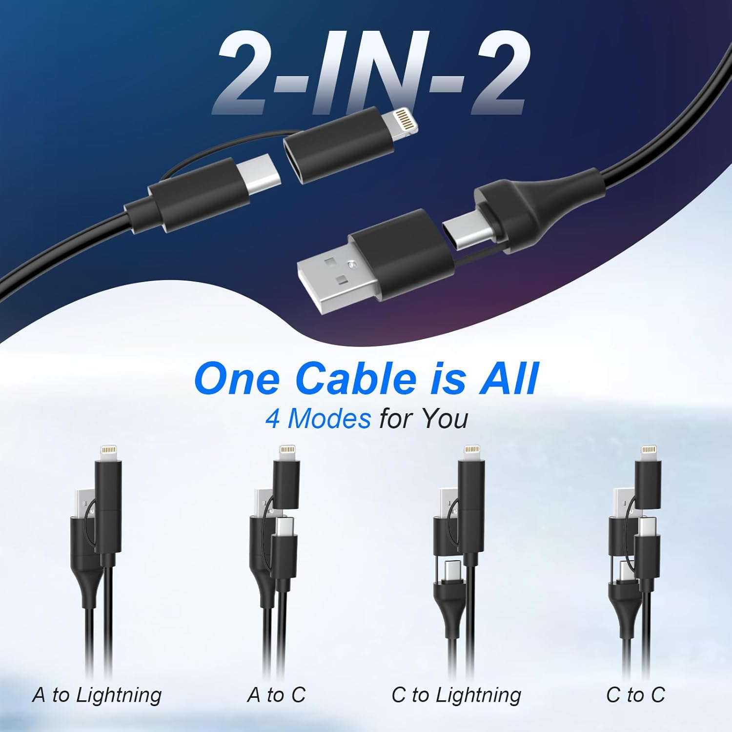 4 in 1 USB C and Lightning Cable [Mfi Certified]60W Fast Charging & Data Sync Apple Carplay & Android Auto,Coiled Multi Charging Cable Combo Lightning/Type C/USB a Ports for Iphone/Android/Ipad/Laptop image number 5