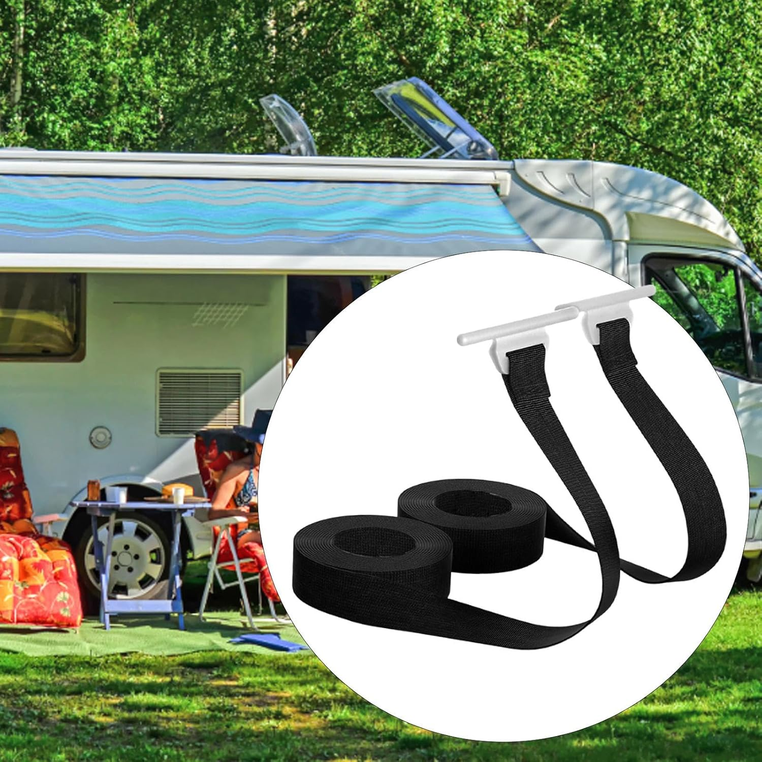2 Pieces RV Awning Pull Strap Easy to Use Reusable 118.00Inch Awning Parts