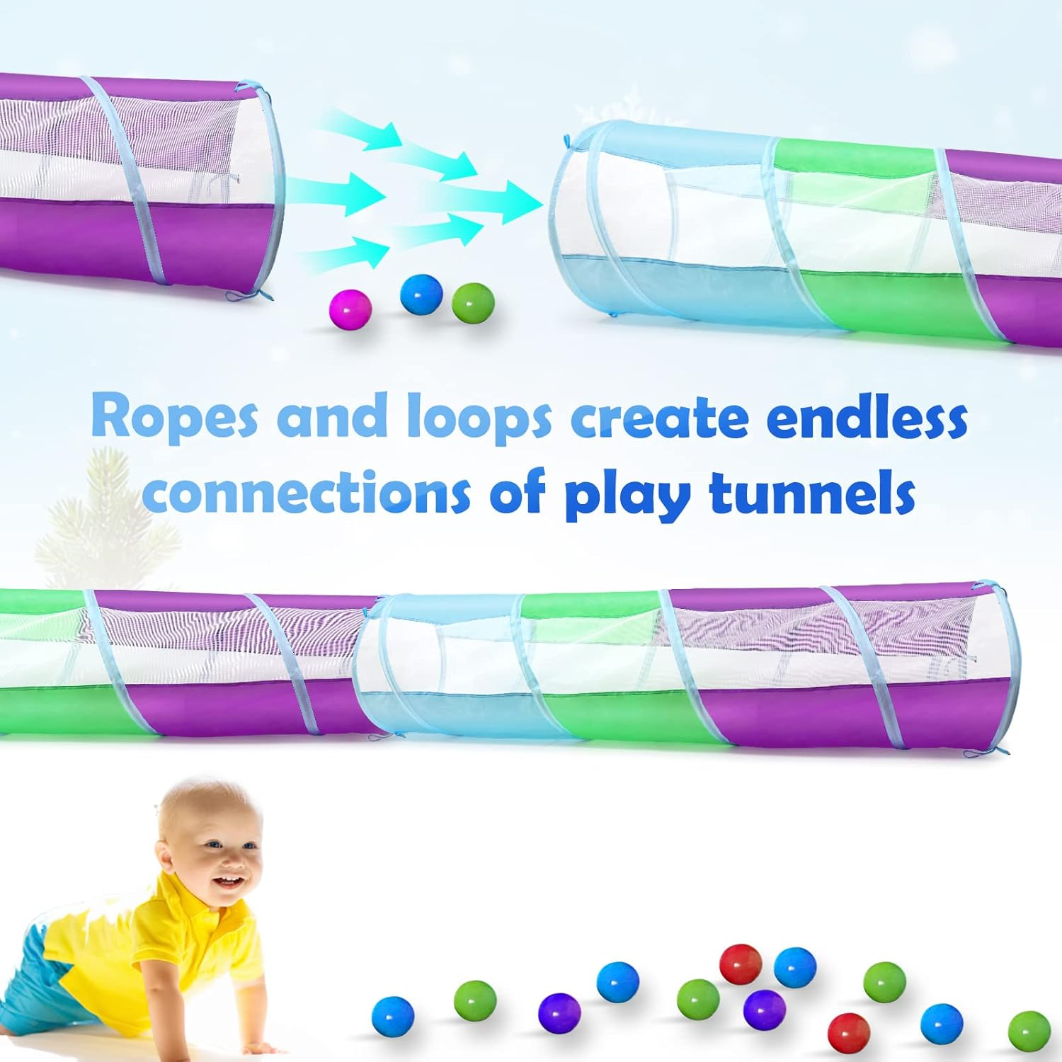 Kids Play Tunnel for Toddlers, Stlove Pop up Crawl through Tunnel Play Tent for Baby Infant Children or Dog with 2 Mesh Sides, Kids Tunnel Toys or Gift Indoor & Outdoor