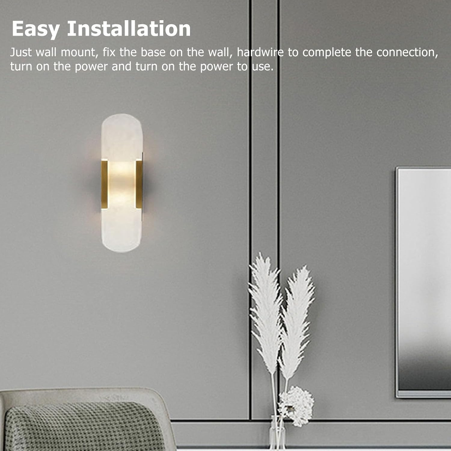 SENECESLI Marble Wall Sconces, Modern Wall Lamp with 3000K Warm Light Bulb, Wall Mount Lamp for Bedroom Living Room Hallway