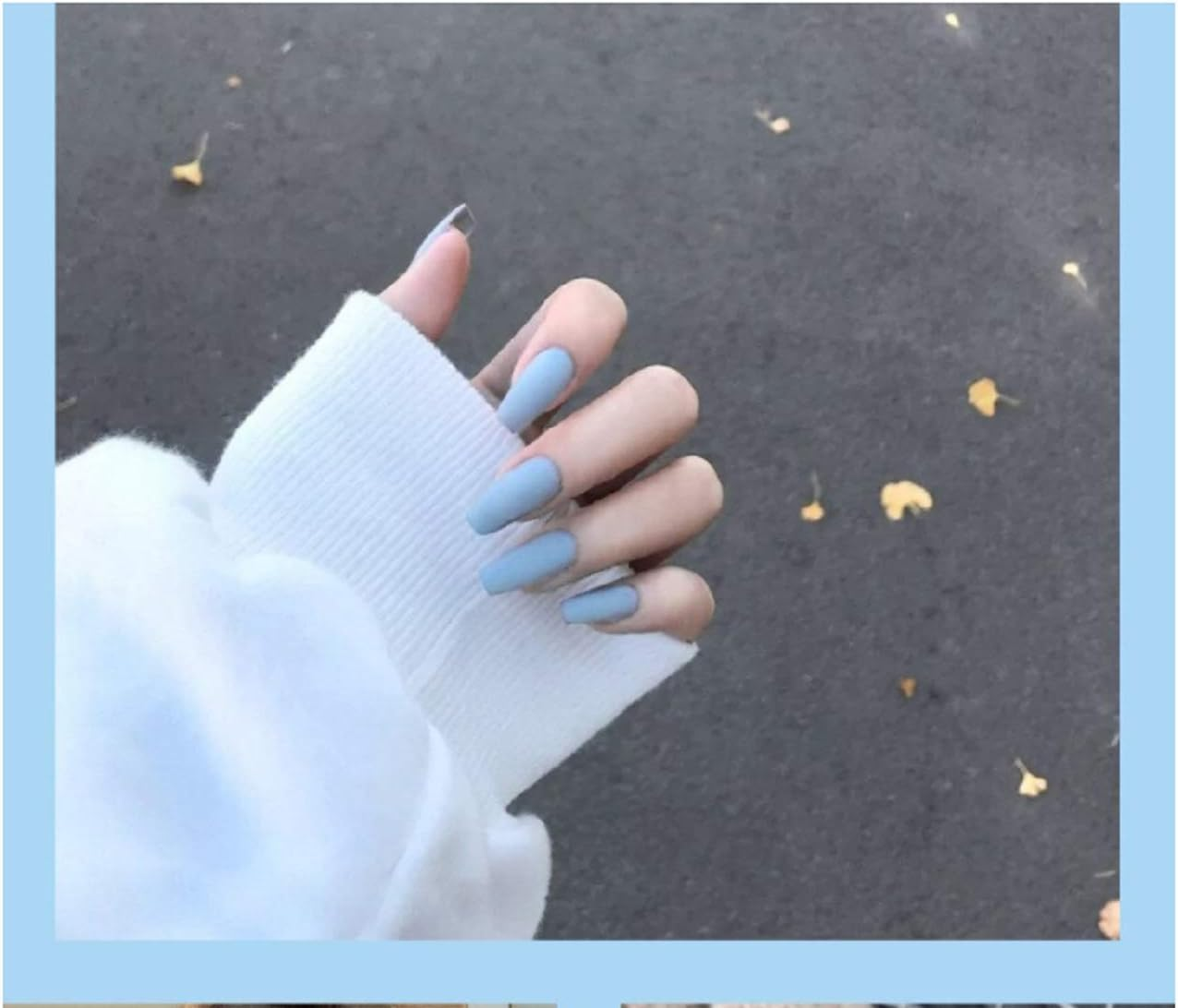 VIKSON INTERNATIONAL Gorgeous 24 Pcs/Set of BLUE Matte Finish Full Cover Fake Nail Long Fake Artificial Nails with 1 Nail Glue STICKER SHEET. image number 4