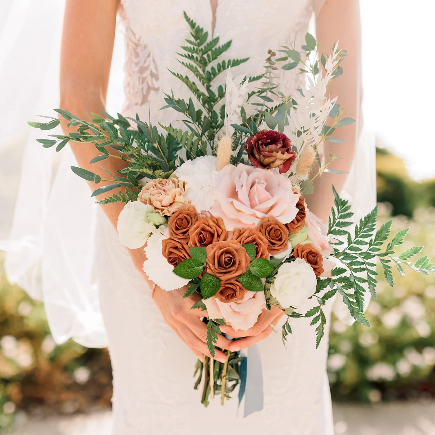 Mocoosy 50Pcs Artificial Rose Flowers, Burnt Orange Fake Roses for Decorations, Real Touch Terracotta Foam Rose Bulk with Stems Rust Floral Arrangements Wedding Valentine'S Day Party Home Table Decor