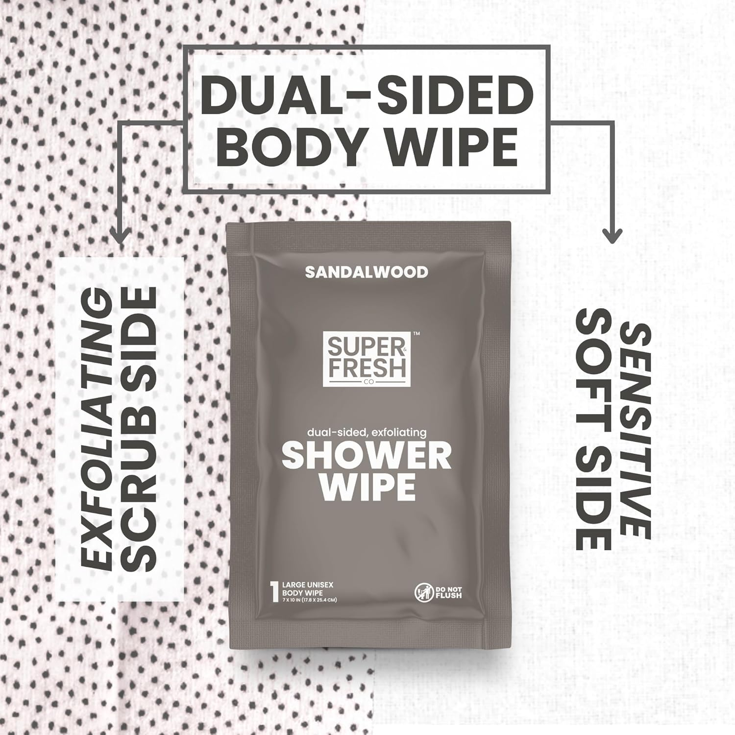 Super Fresh Shower Wipes Large Sandalwood Body Wipes for No Rinse Bathing Personal Hygiene Gym Travel or Camping Enriched with Aloe and Vitamin E 10 Individually Wrapped Disposable Sheets
