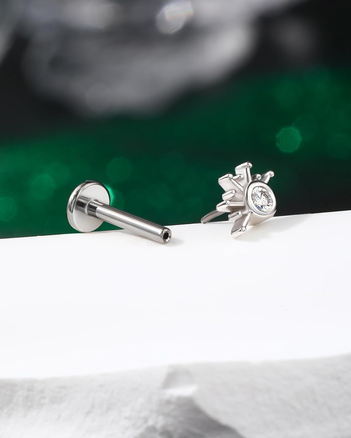 COCHARM Cute Sun Helix Cartilage Tragus Piercing Jewellery 16G 8Mm Titanium Post Flat Back Earring Stud Labret Bar for Women Silver Gold Threadless image number 6