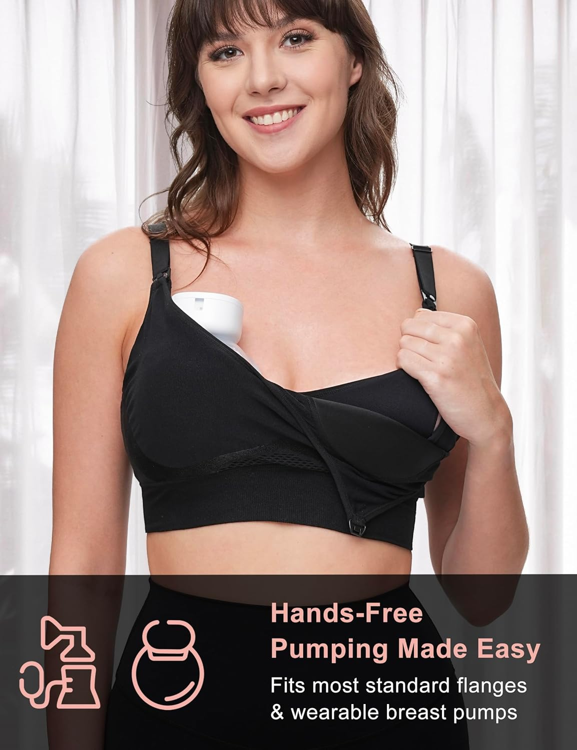 4-In-1 Pumping Bra Hands Free, Low-Impact Sports Nursing Bra for Breastfeeding, Maternity Bra for Pregnancy