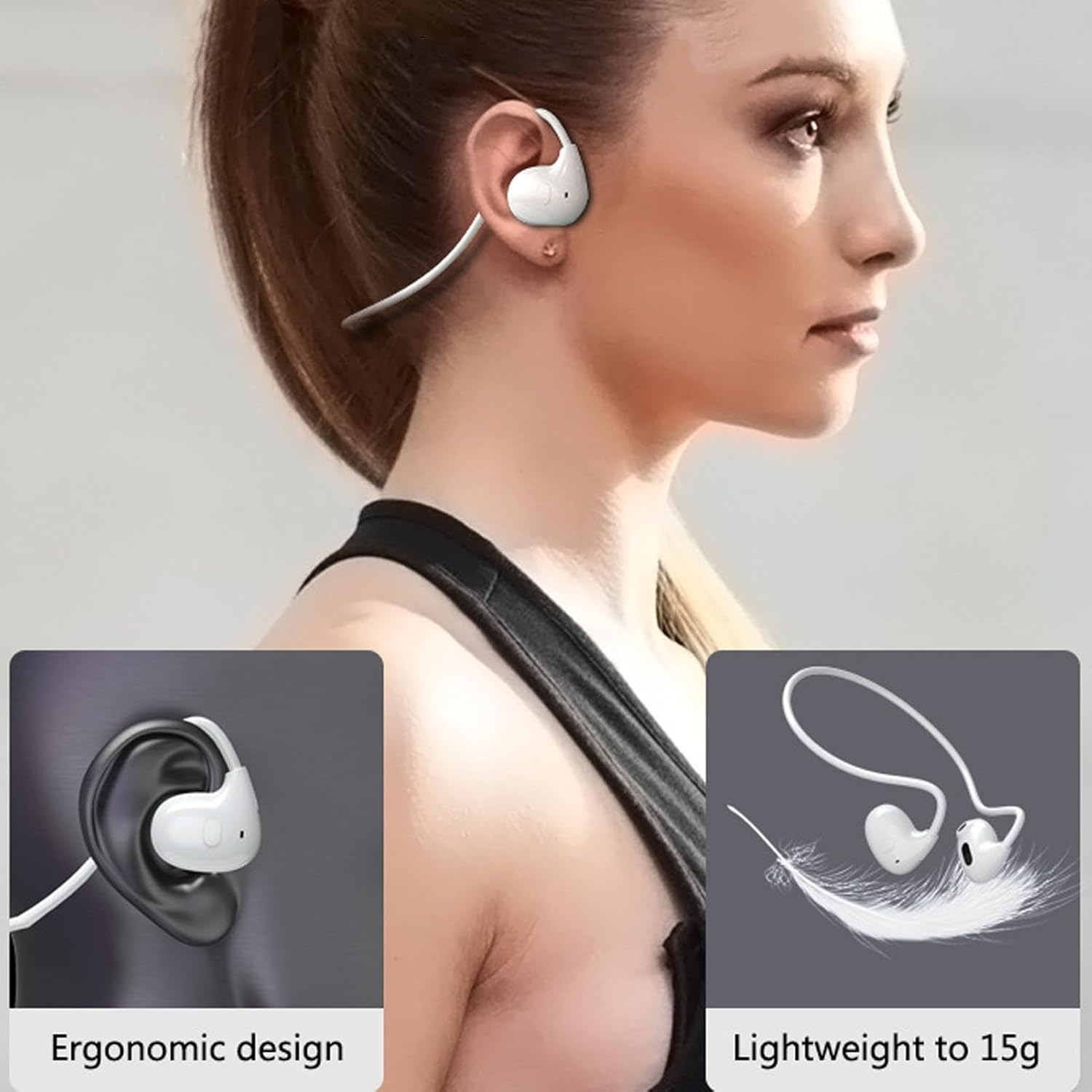 Air Conduction V5.3 EDR Headset, Sports Earphones with Open Ear Design, Ultra Light, 8H Playback, for Ios, for Exercise, Running, Cycling, Driving (White) image number 2