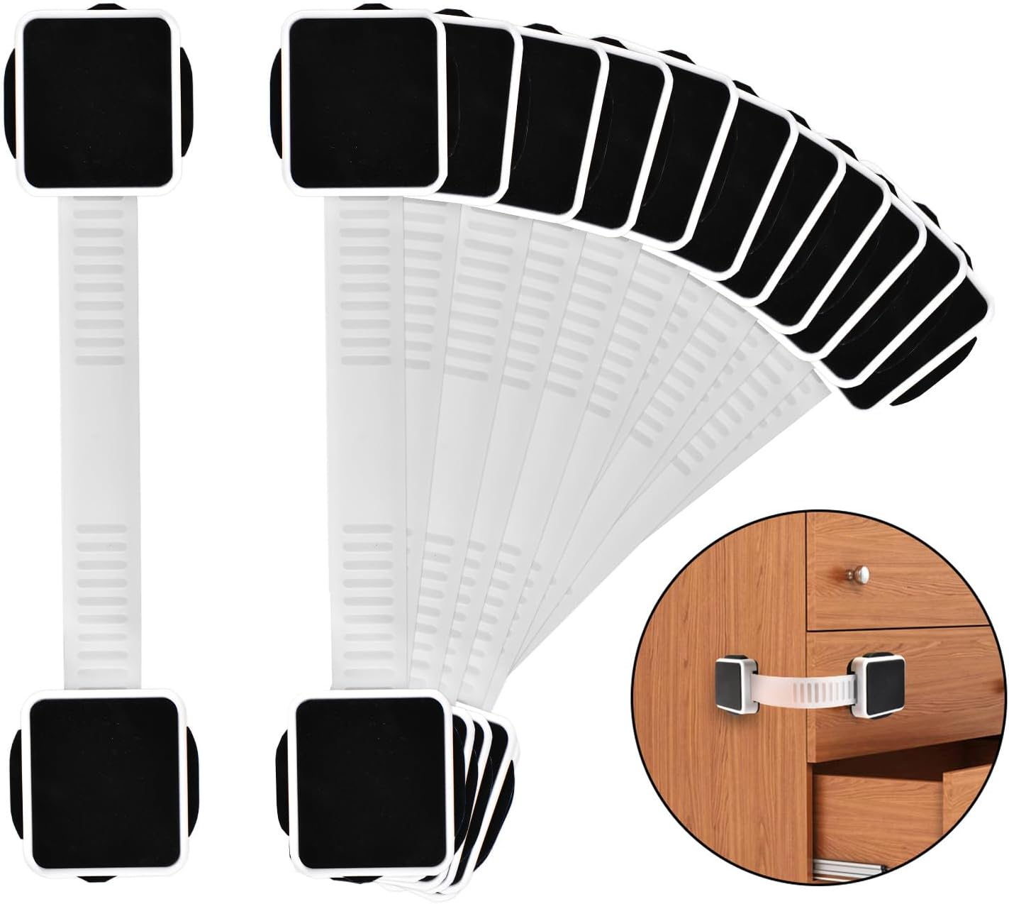 12 Pack Baby Proofing Cabinet Locks,Child Safety Latches Lock with Adhesive,No Drilling and Adjustable Strap Length for Drawers,Fridge,Dishwasher,Toilet Seat,Cupboard,Oven image number 4