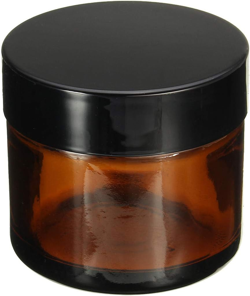 Sgerste Brown Amber Glass Jar round Empty Black Lid Cream Balm Jar Storage Container 60Ml