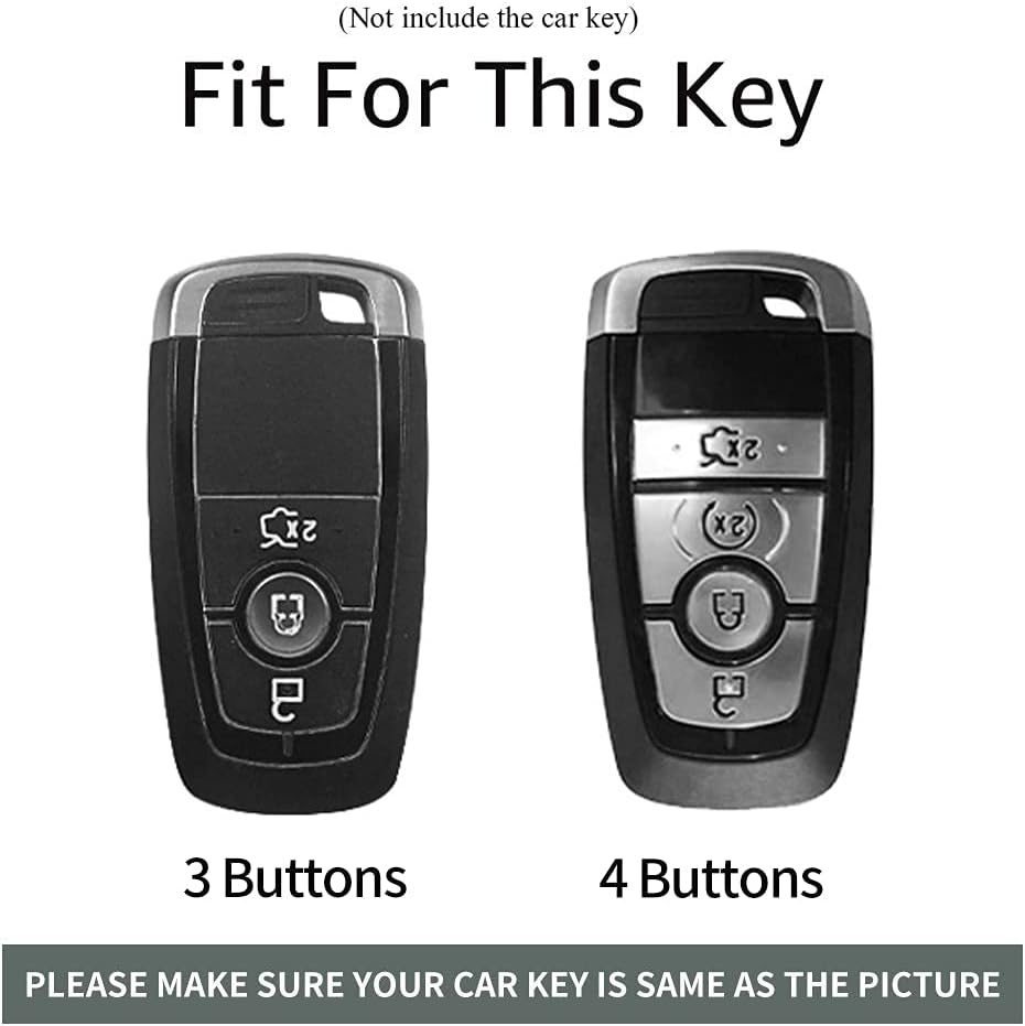 Ontto Alu Alloy Car Key Fob Cover Keyring Fit for Ford Fusion Mustang Explorer F150 F250 F350 Ranger Mondeo Leather Remote Key Case Key Holder Keychain Accessories 3 Buttons Black