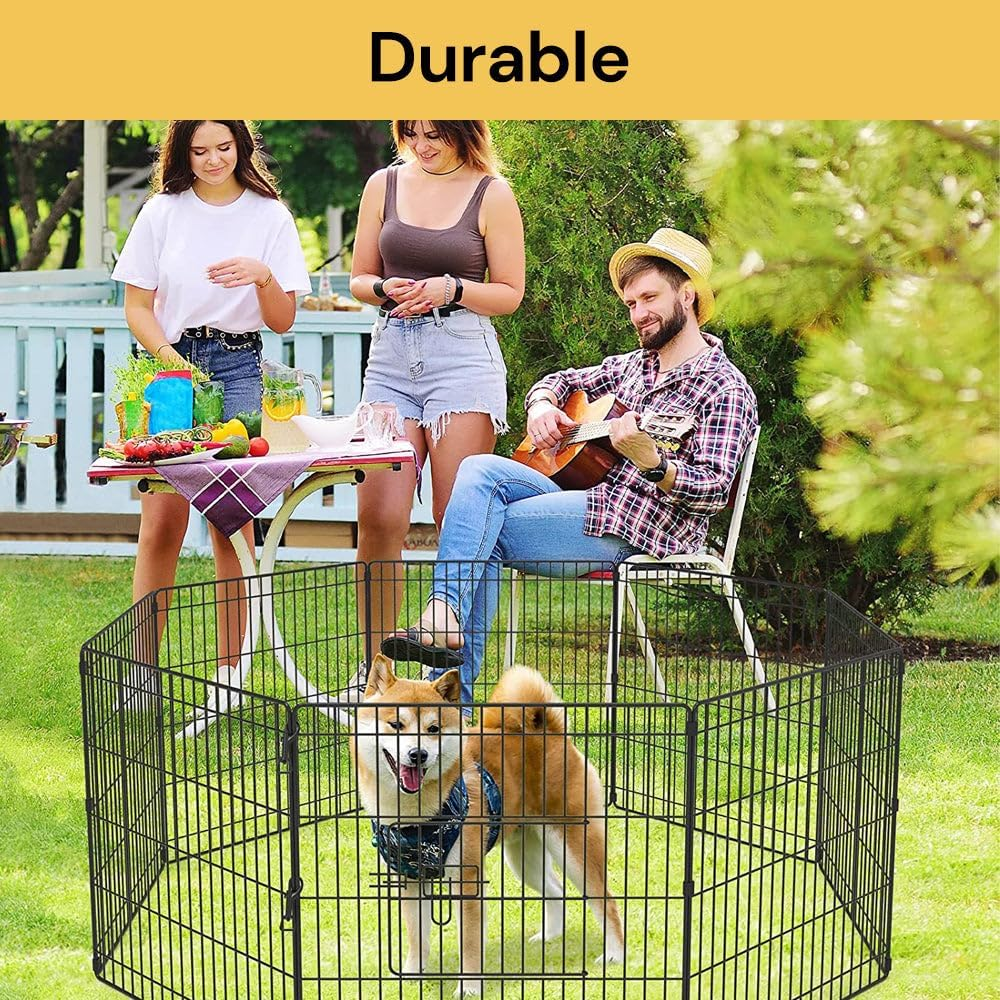 Spendeal 8-Panel Pet Playpen, Black Portable Animal Enclosure for Dogs, Cats, Rabbits, Indoor Outdoor Fence, Foldable Exercise Kennel, Secure Barrier for Puppies, Small Pets, Yard, Camping Use image number 3