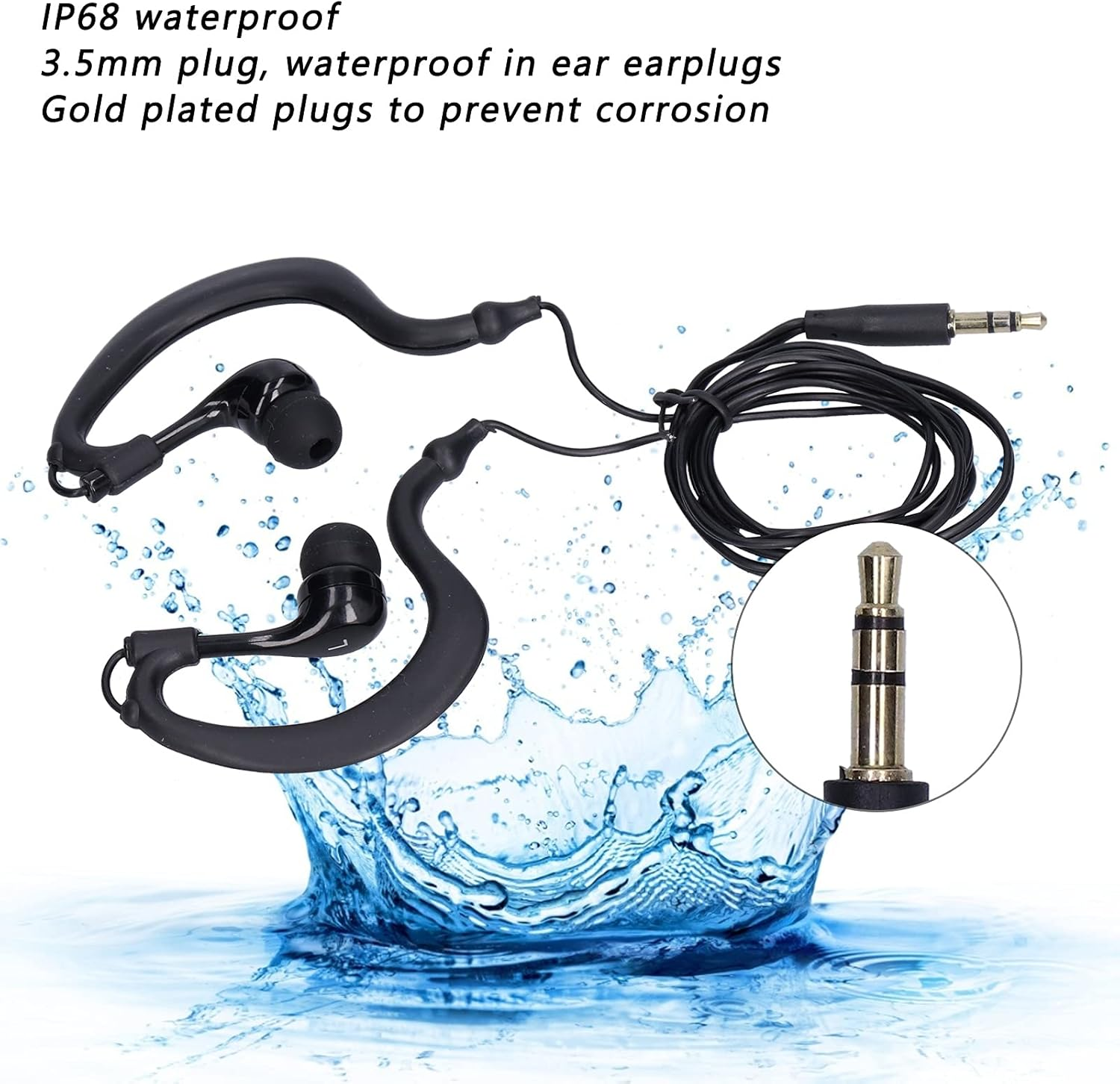 Leapiture Swimming Headphones, Ultralight IP68 Waterproof Sports Headphones 3.5 Mm Plug Cable Interchangeable Ear Plugs Headphones for Swimming Running Surfing (Black) image number 3
