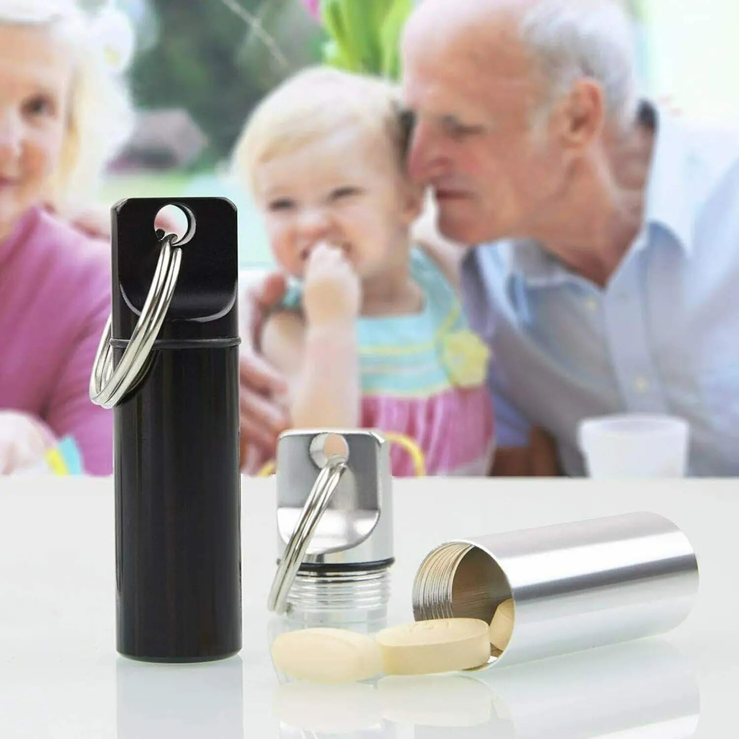 Aluminum Pill Organizer, Mini Pll Box, Bottle Keyring Stash Waterproof Medicine Oragniser (Black) image number 2