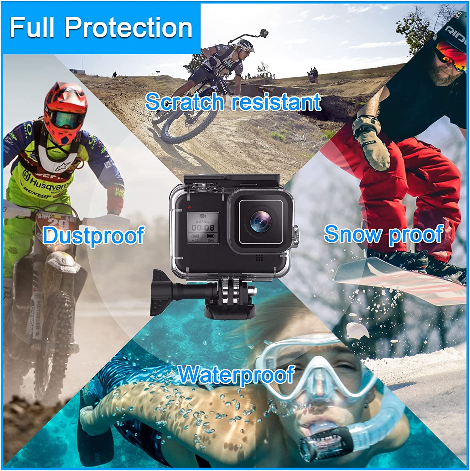 For Gopro Hero 8 Black Accessories Waterproof Protection Housing Case Diving 60M Protective for Gopro Hero 8 Sports Camera, IP68 image number 3