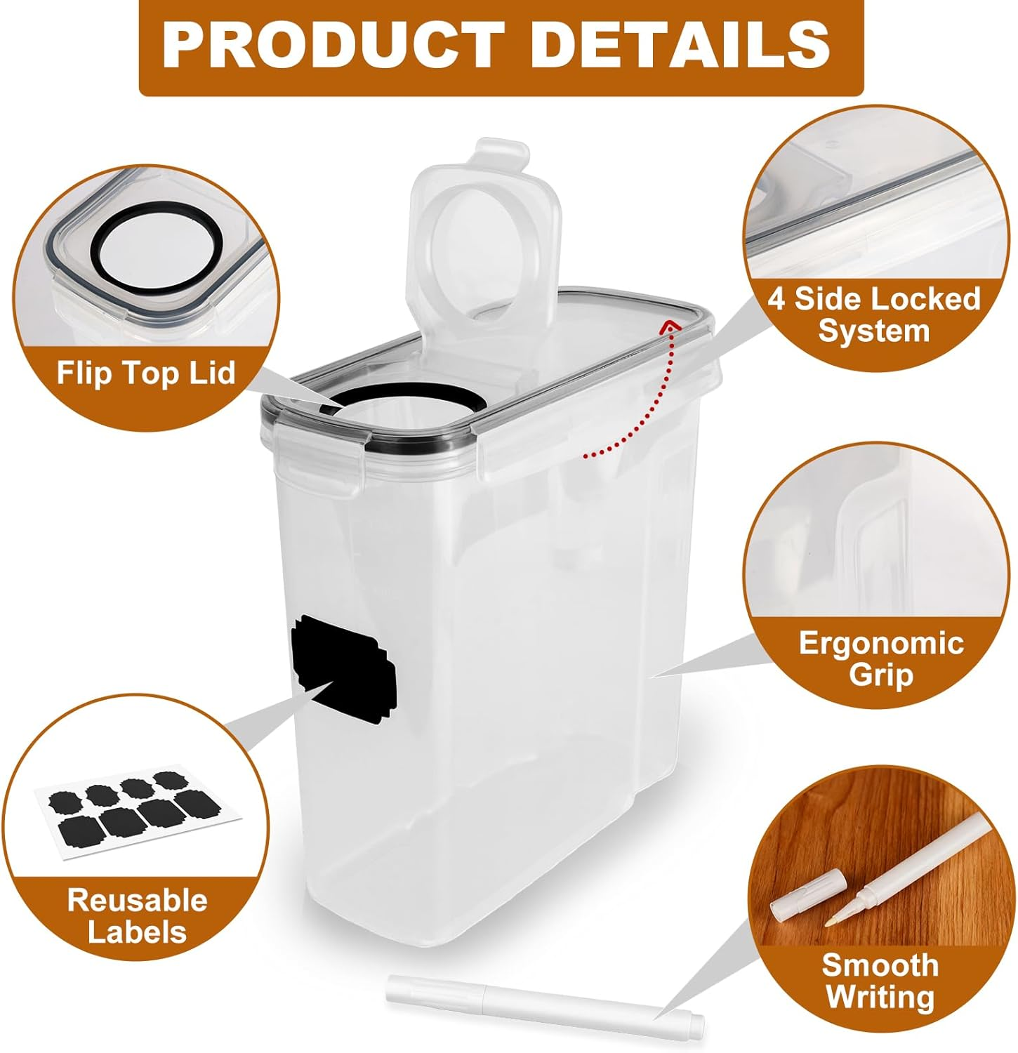 Sydroya Cereal Containers Storage Set (4L/135.2Oz), 4PCS Airtight Food Storage Containers with Lids, Cereal Dispensers with Pour Spout for Kitchen & Pantry Organisation and Storage image number 3