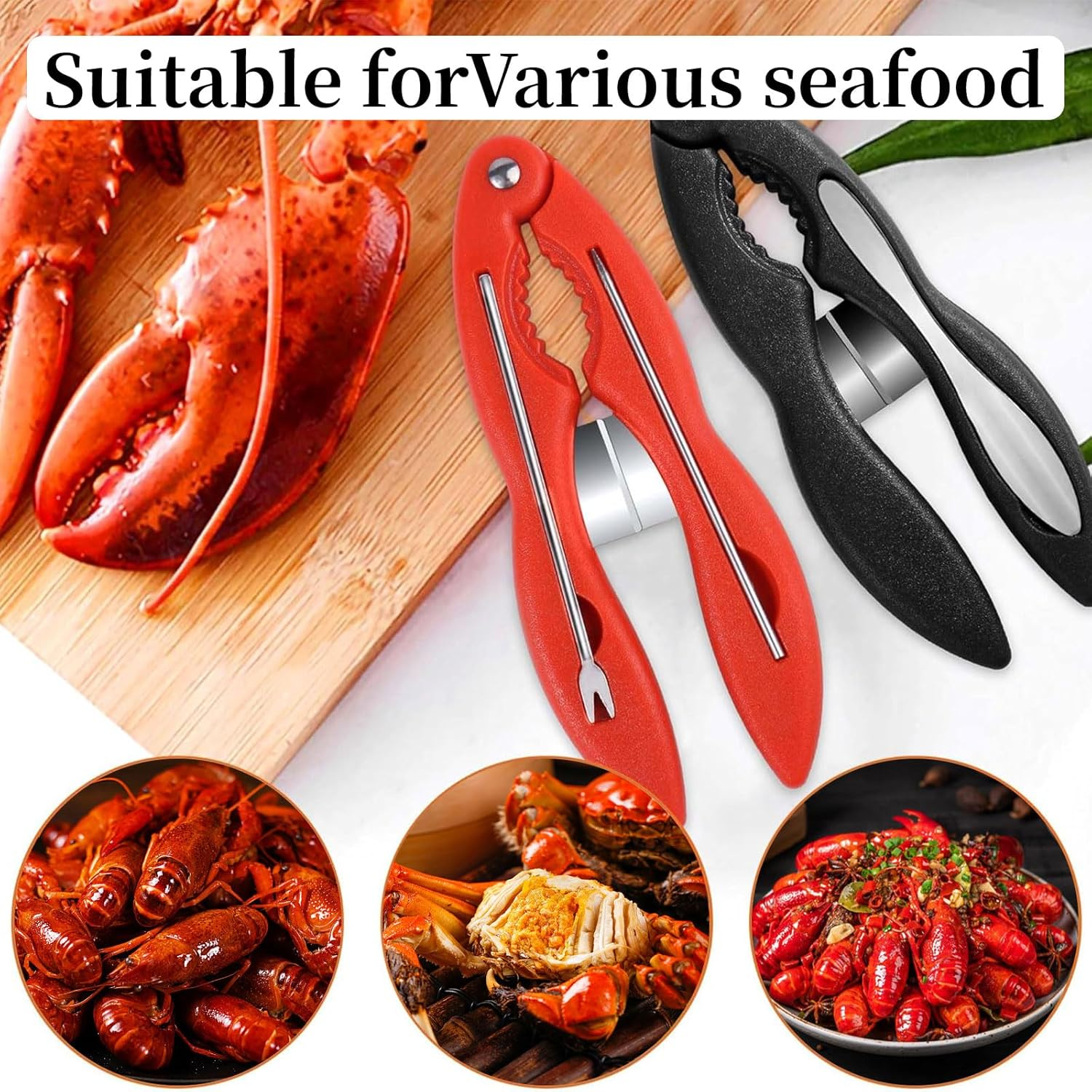 Crab Leg Crackers and Tools,Multifunctional Lobster Crackers and Picks Set Portable Shellfish Crab Claw Cracker Stainless Steel Seafood Crackers & Forks，2Pack image number 1
