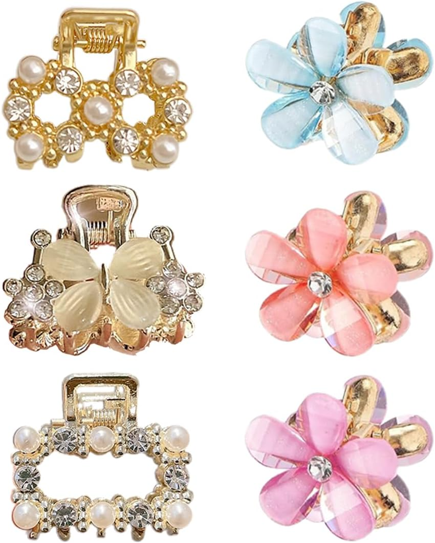 OUDQFCJ 6 Pcs Mini Rhinestone Flower Hair Clips, Cute Decorative Wedding Hair Clips, Flower Hair Cards, Flower Hair Accessories image number 5