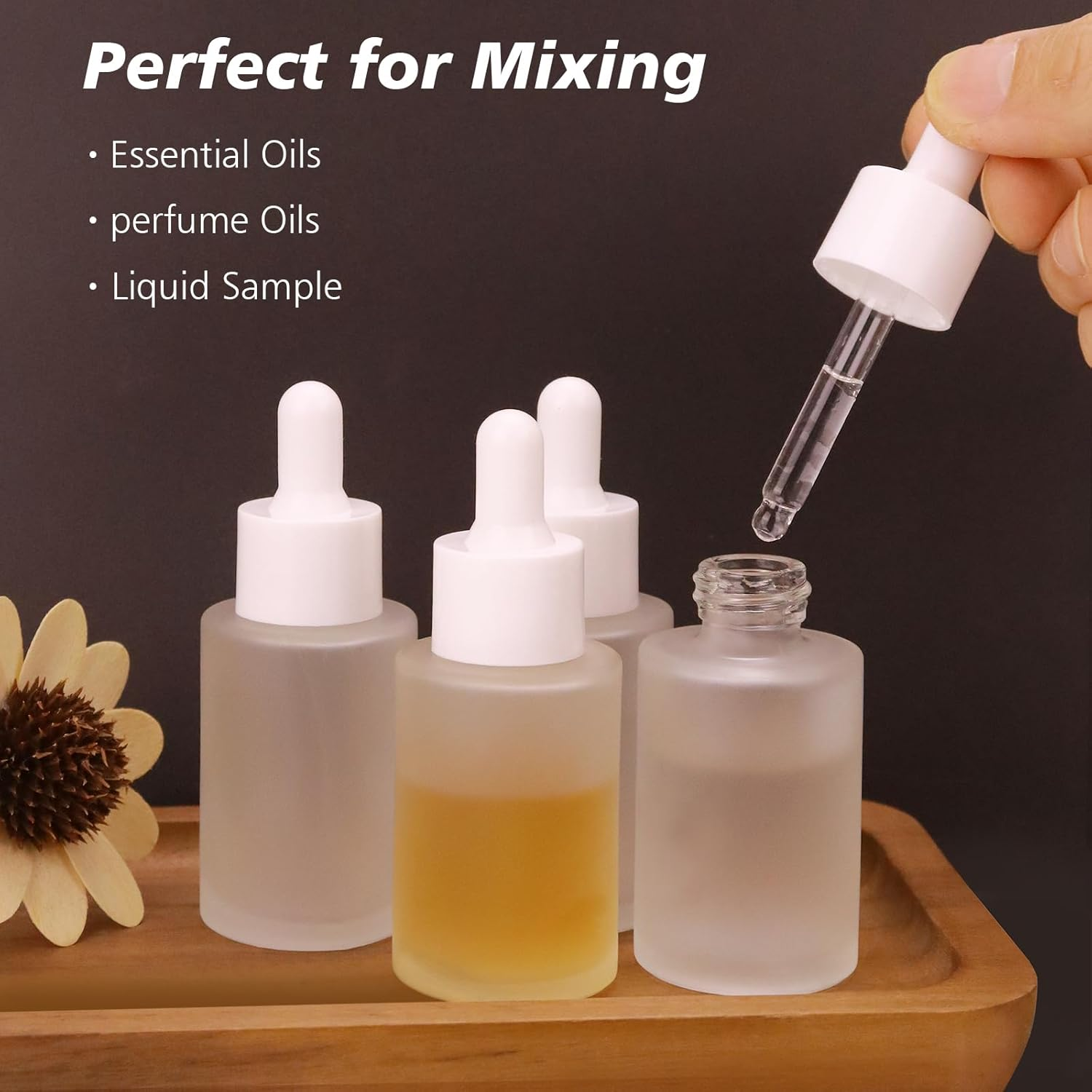 Matifaner 1 Oz Glass Dropper Bottle, 30Ml Frosted Essential Oil Bottles, Clear with Glass Eye Dropper for Tincture (20 Pcs)