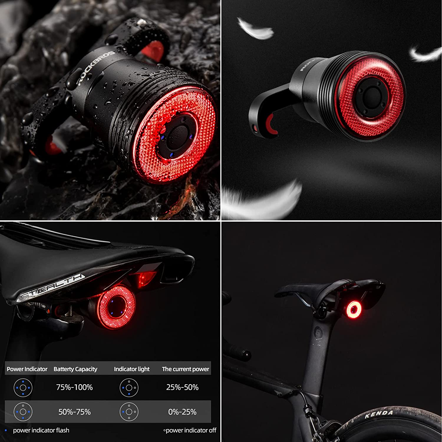ROCKBROS Bike Tail Light Smart Brake Light Bicycle Rear Tail Light USB Charging IP65 Waterproof LED Bicycle Accessories Lights image number 5