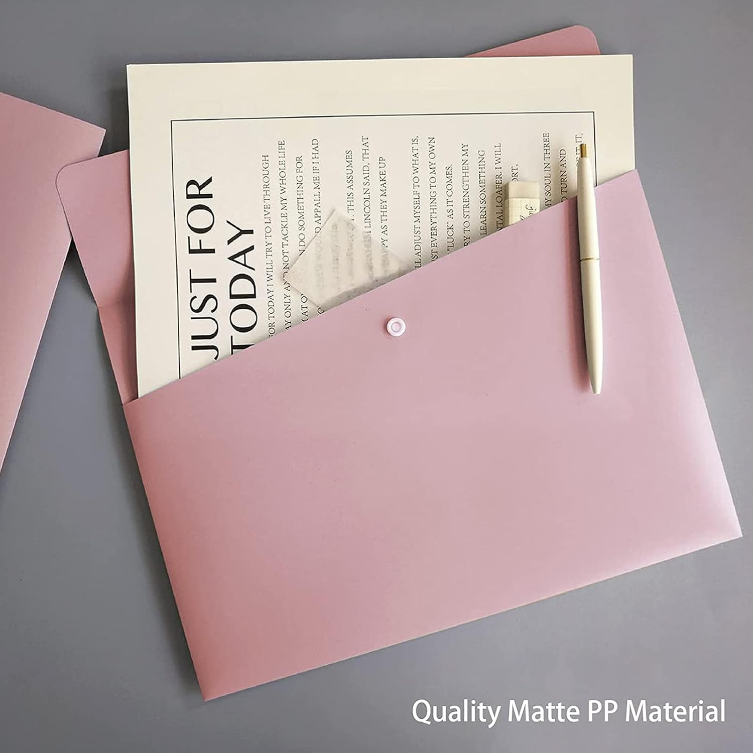 VANRA Poly File Folders Letter Size File Jackets Organizer Plastic Envelope A4 Flat Document Holder with Snap Button Closure (Pack of 5, Pastel Pink) - Pastel Green image number 4