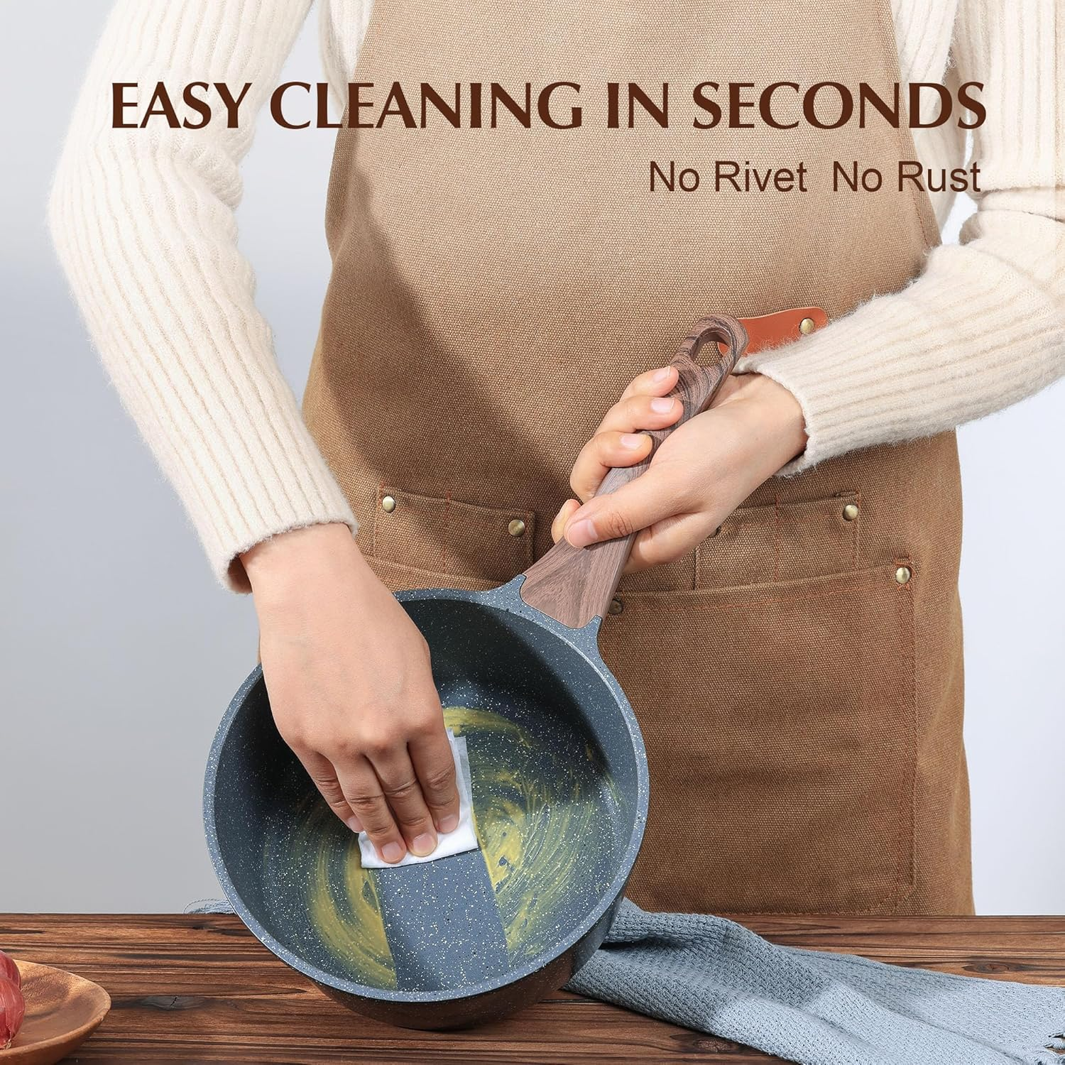 SENSARTE 18 Cm Non-Stick Casserole with Lid, 2 L Small Pot with Swiss Granite Coating, Stay-Cool Handle, Multi-Purpose Sauce Pot, Small Kitchen Cooking Pot, Suitable for Induction Cookers image number 6