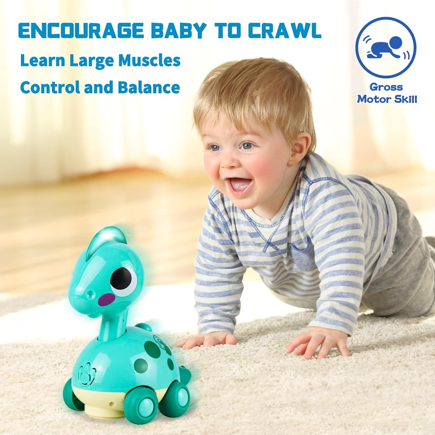 Baby Toys 6-12 Months, Musical Dinosaur Toys for 1 2 Year Old Boys Girls Toddlers, Touch and Go Crawling Dinosaurs with Lights & Sounds, Birthday Gifts for Boys Kids 6 9 12 Month 1-2 Year Old image number 2