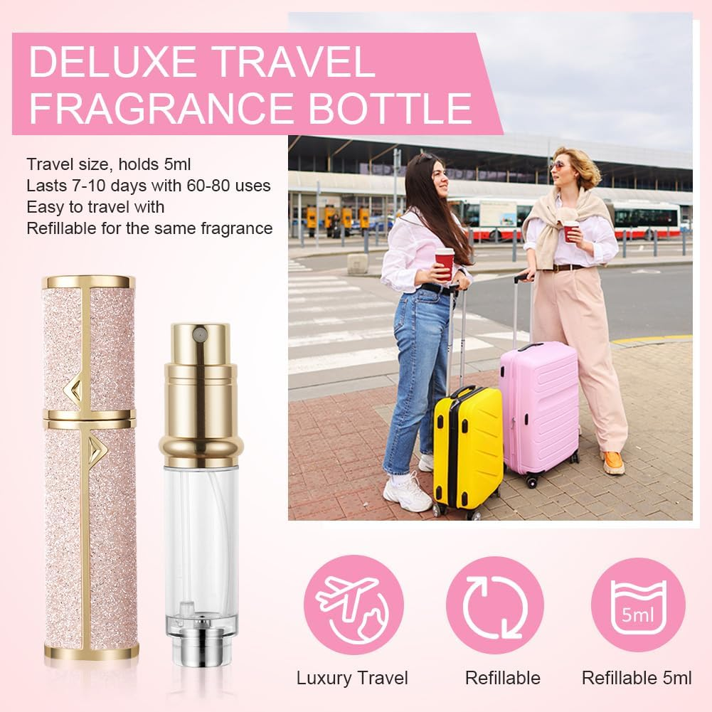 LOPHE Perfume Travel Bottle, 5ML Luxurious Perfume Atomiser Refillable, Shining Perfume Spray Bottle, Easy to Refill Perfume Atomiser for Women Men (Pink) image number 6