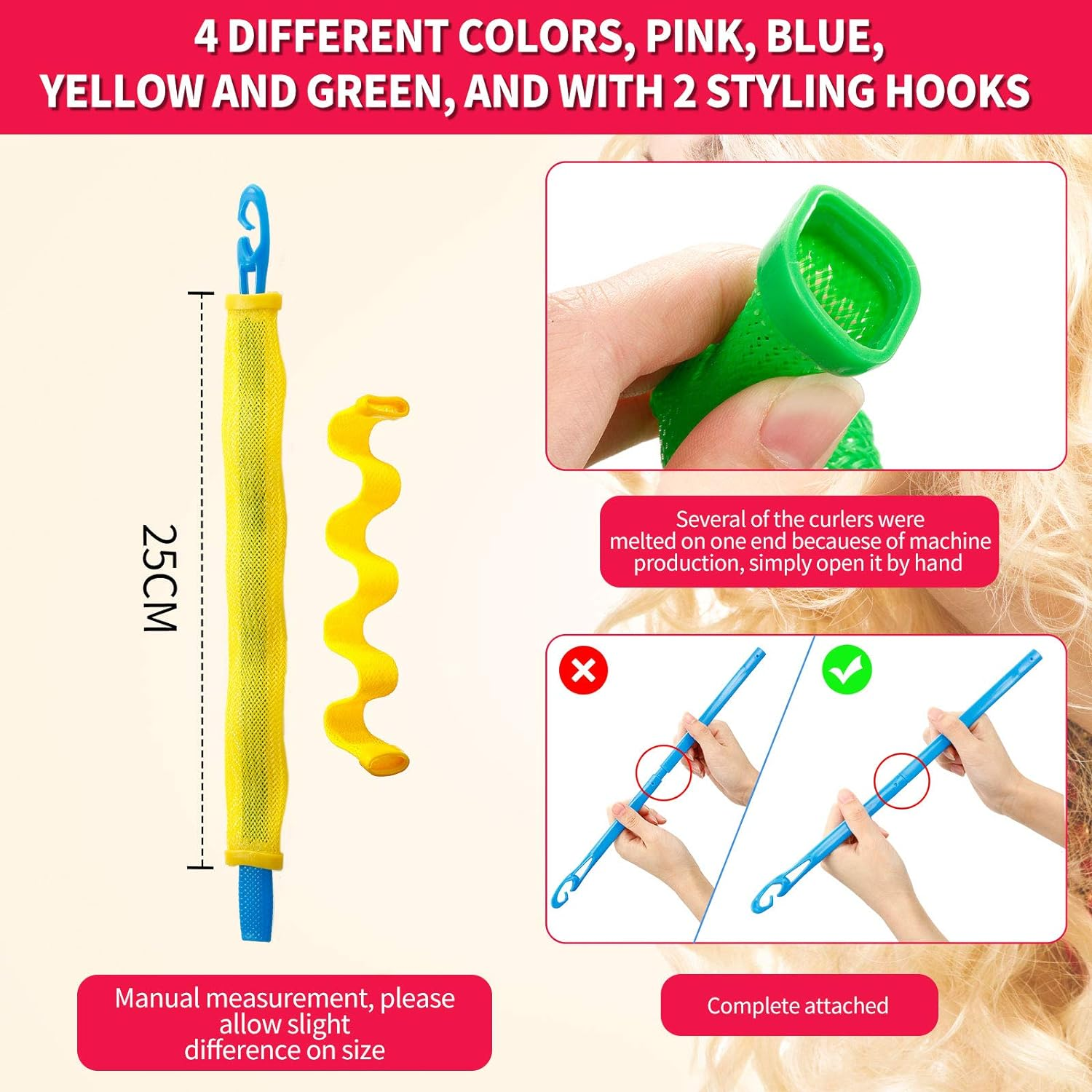 30 Pieces Heatless Waves Curlers Spiral Curls Styling Kit No Heat Hair Waver Spiral Curlers Rollers with 2 Pieces Styling Hooks for Most Hairstyles (25 Cm) image number 5