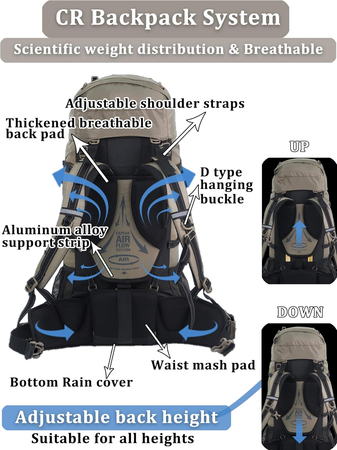Naturehike 70+5L Lightweight Hiking Backpack, Tear-Resistant Fabrics-Light CR Carrying System-Comfortable Weight-Bearing Lightweight Mountaineering Bag with Rain Cover, Outdoor Daypack for Adults - Black image number 5