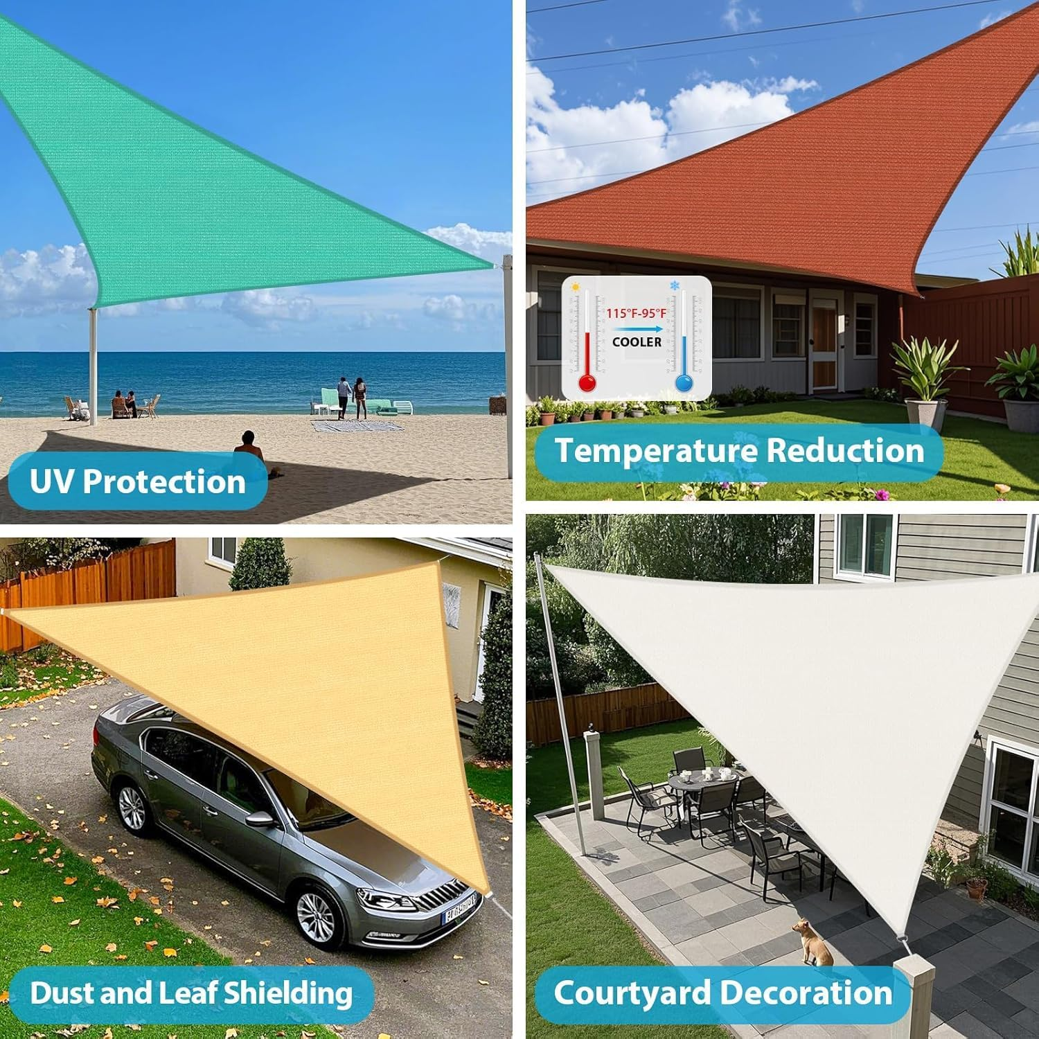 Cozioz Sun Shade Sail 4 X 4 M &ndash; Conical Curved Edge Outdoor Canopy, 95% UV Block Breathable Shade Cloth for Patio, Garden, Backyard, Sand Color image number 5