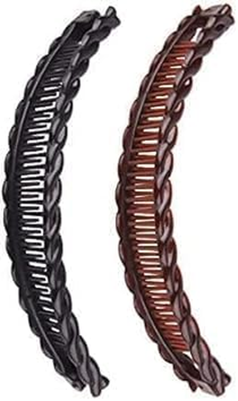 2 Pieces Large Banana Clip Fish Clips Long Hair Clips Banana Hair Claw Comb Grip Clips and Hair Clips Hair Accessories Black and Brown
