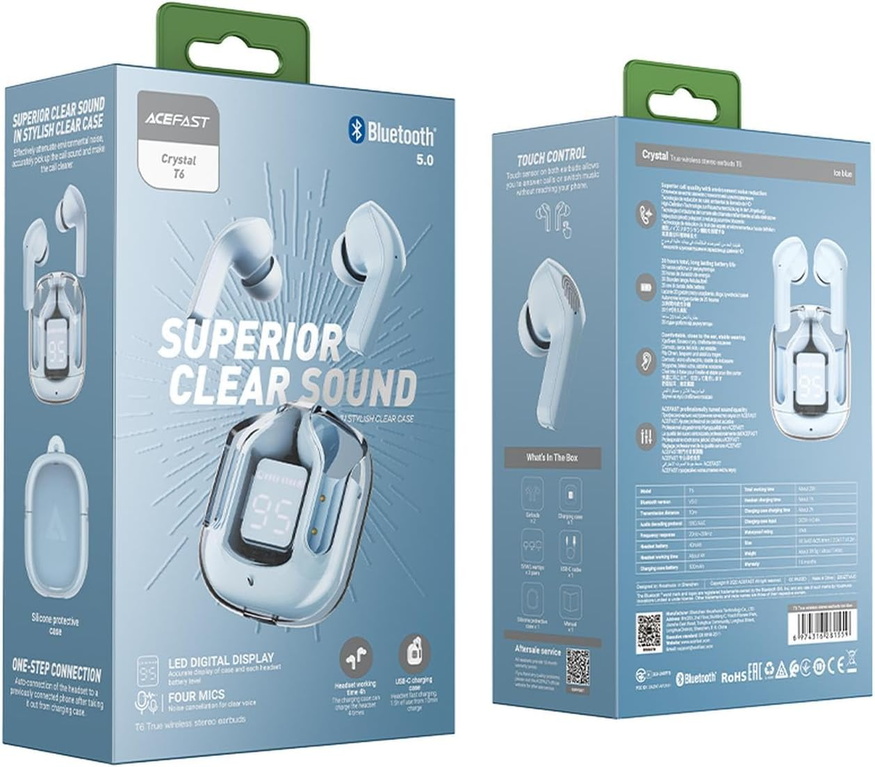 ACEFAST TWS Wireless Earphones with Charging Case - Ice Blue - Pink image number 5