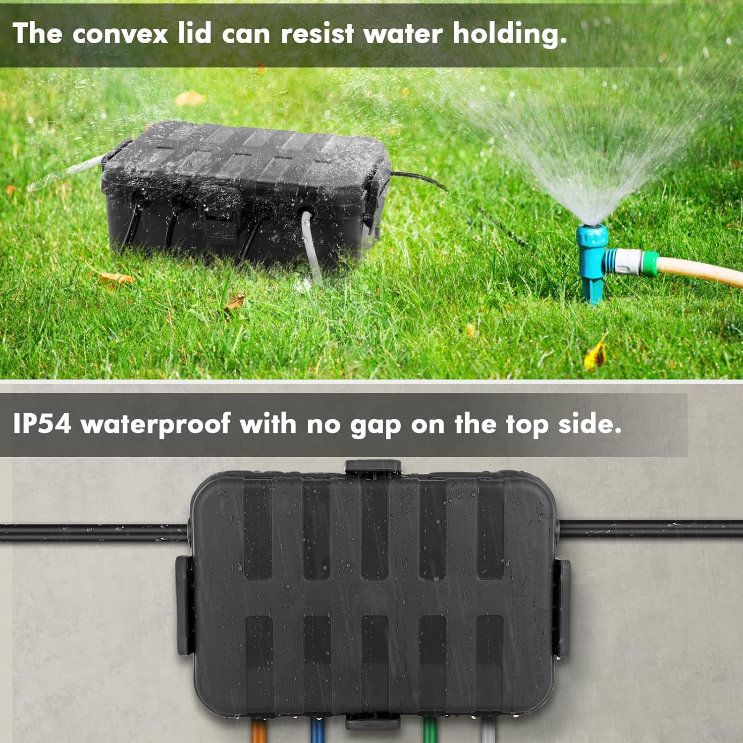 RESTMO Extra Large Weatherproof Electrical Box (32 X 22 X 13 Cm), IP54 Waterproof Outdoor Extension Lead Cover, Protect Outlet, Plug, Socket, Timer, Power Strip, Holiday Light Decoration, Black image number 6