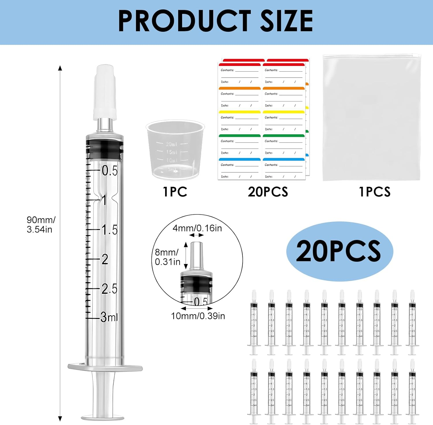 42 Pcs Colostrum Collector Kit, 20 Sterile Sealed Breast Milk Collector(3 ML) - Syringe No-Needle with Sealed Caps 20 Stickers 1 Colostrum Collection Measuring Cup(20Ml) 1 Slide Lock Storage Bag for Breastfeeding